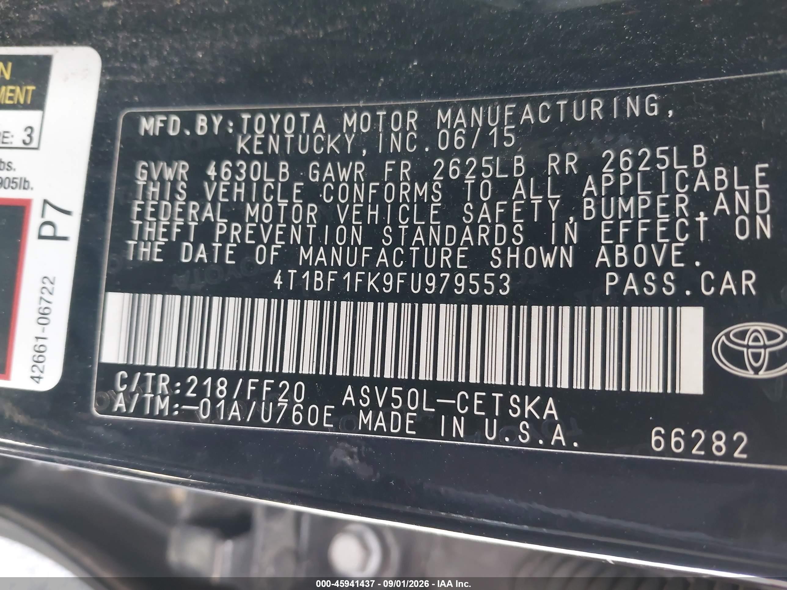 2015 Toyota Camry Se Black vin: 4T1BF1FK9FU979553
