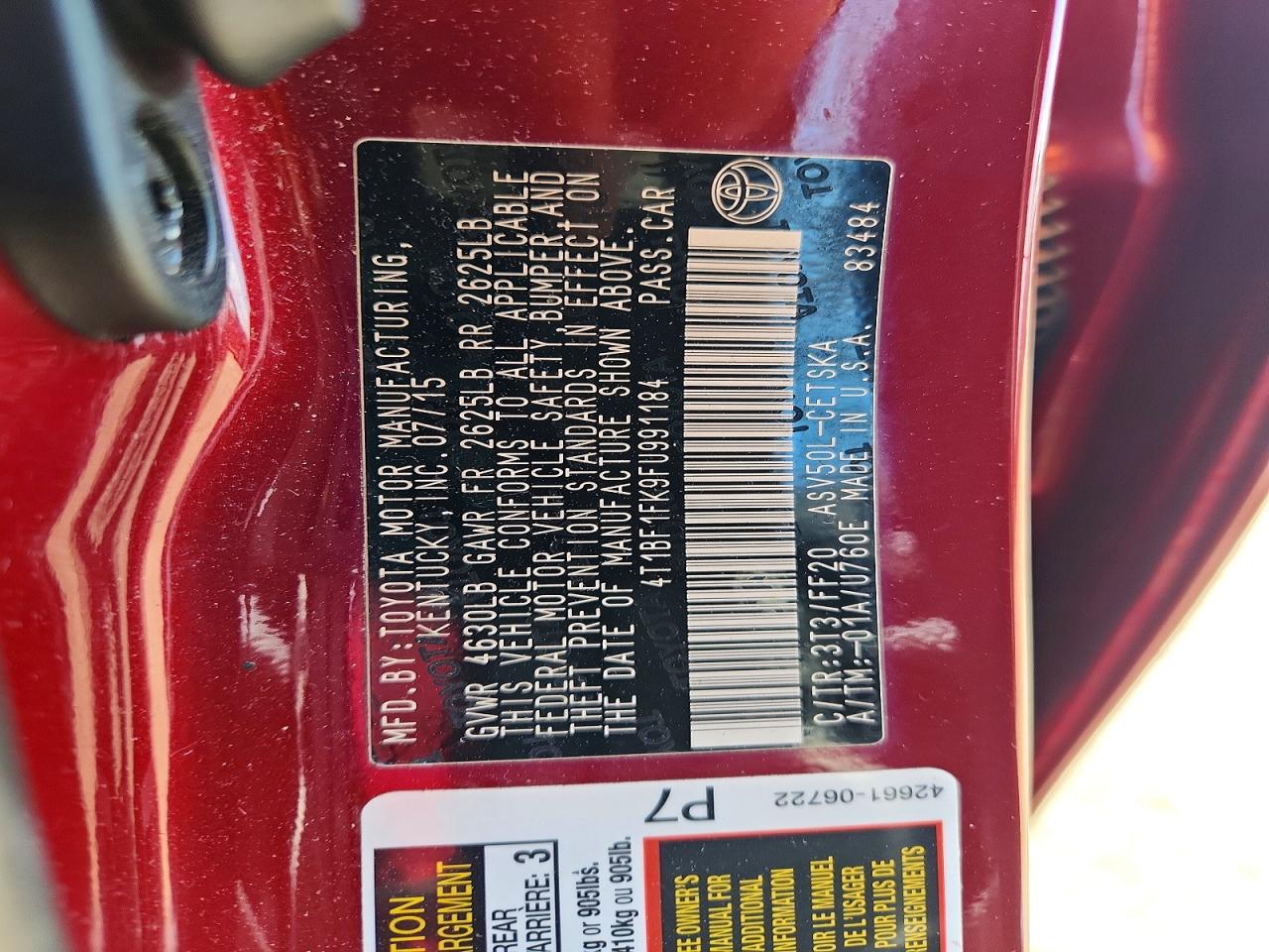 2015 Toyota Camry Se Красный vin: 4T1BF1FK9FU991184