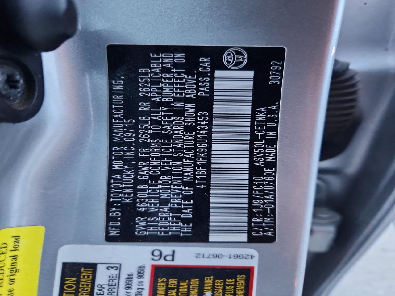 2016 Toyota Camry Le Silver vin: 4T1BF1FK9GU143453