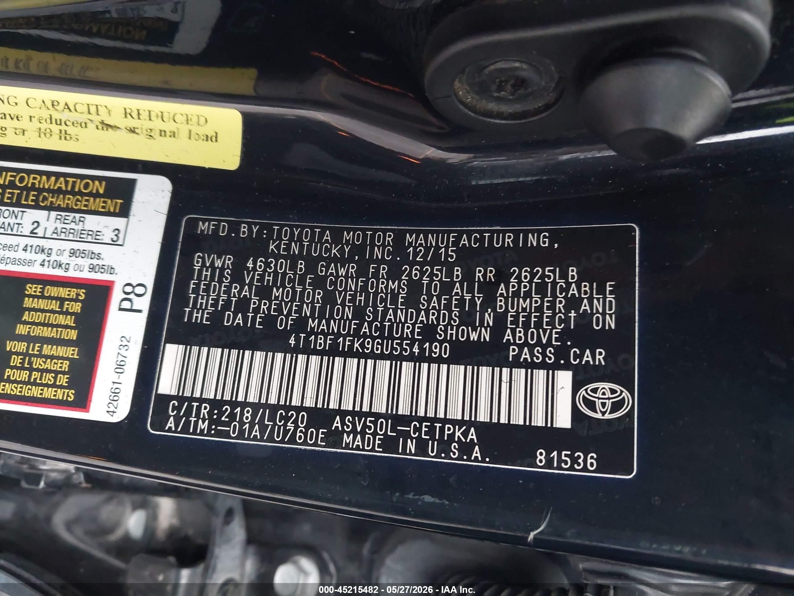 2016 Toyota Camry Xse Black vin: 4T1BF1FK9GU554190