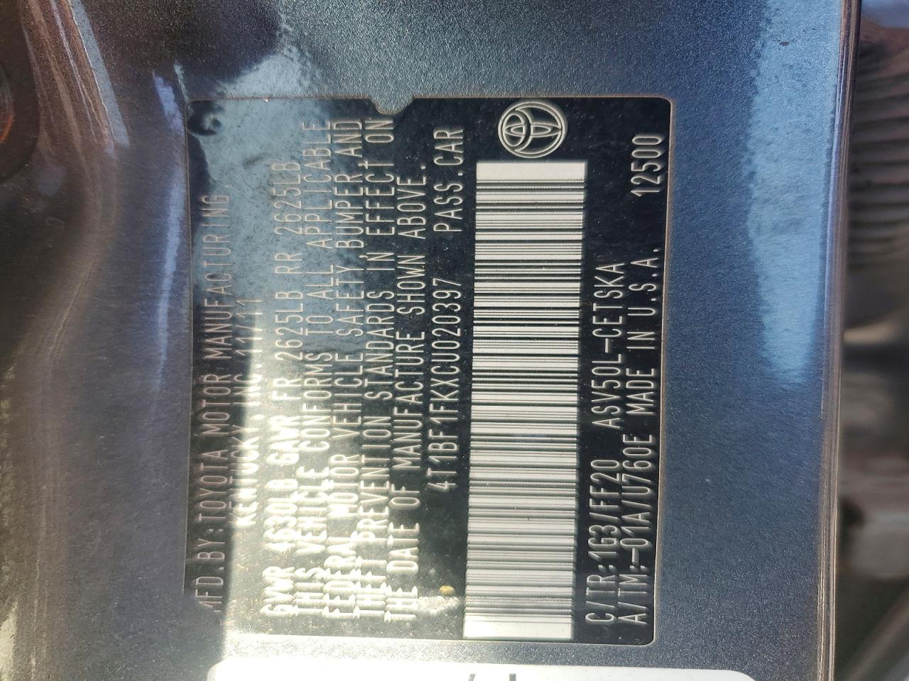 2012 Toyota Camry Se Gray vin: 4T1BF1FKXCU020397