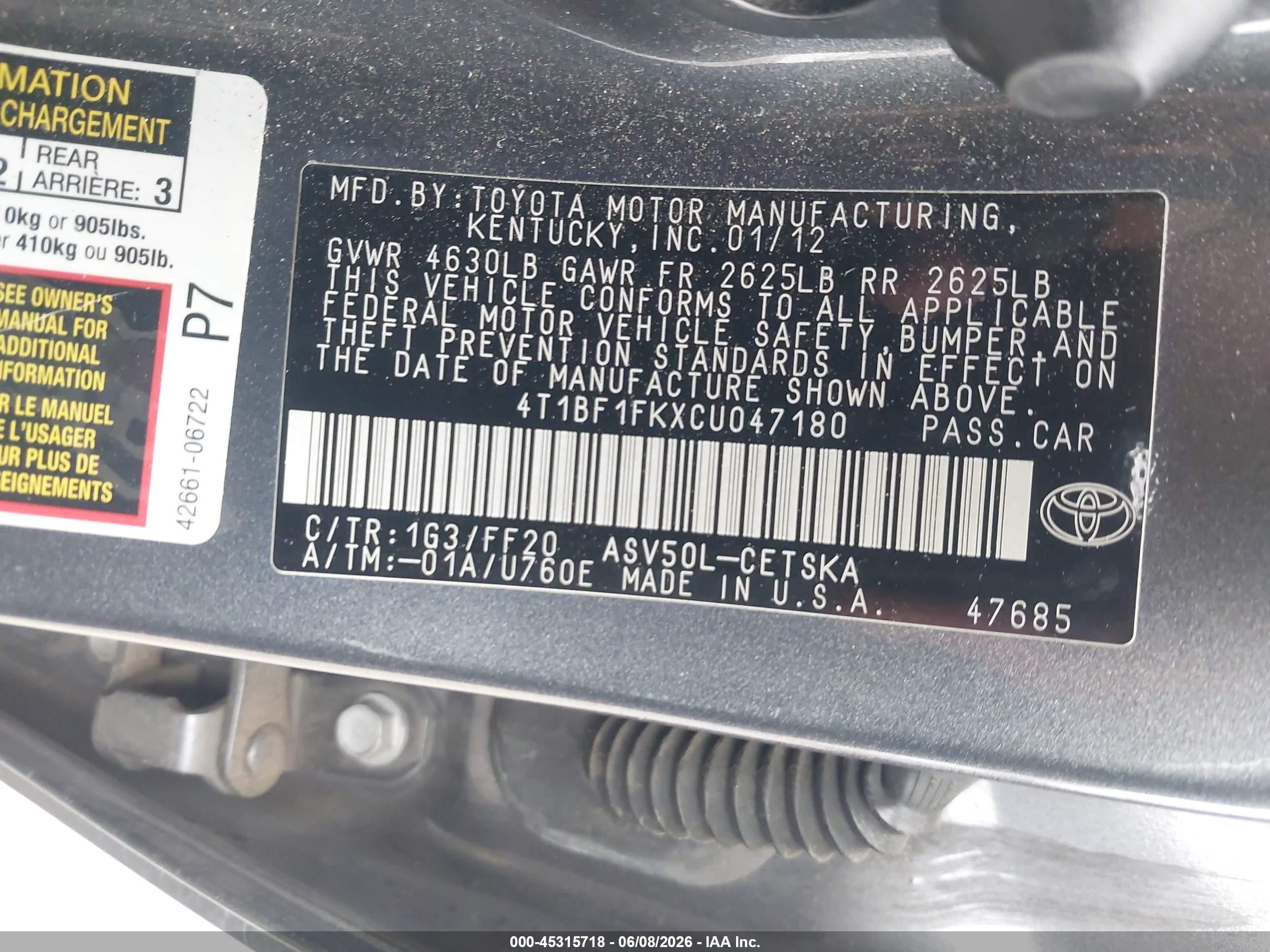 2012 Toyota Camry Se Gray vin: 4T1BF1FKXCU047180