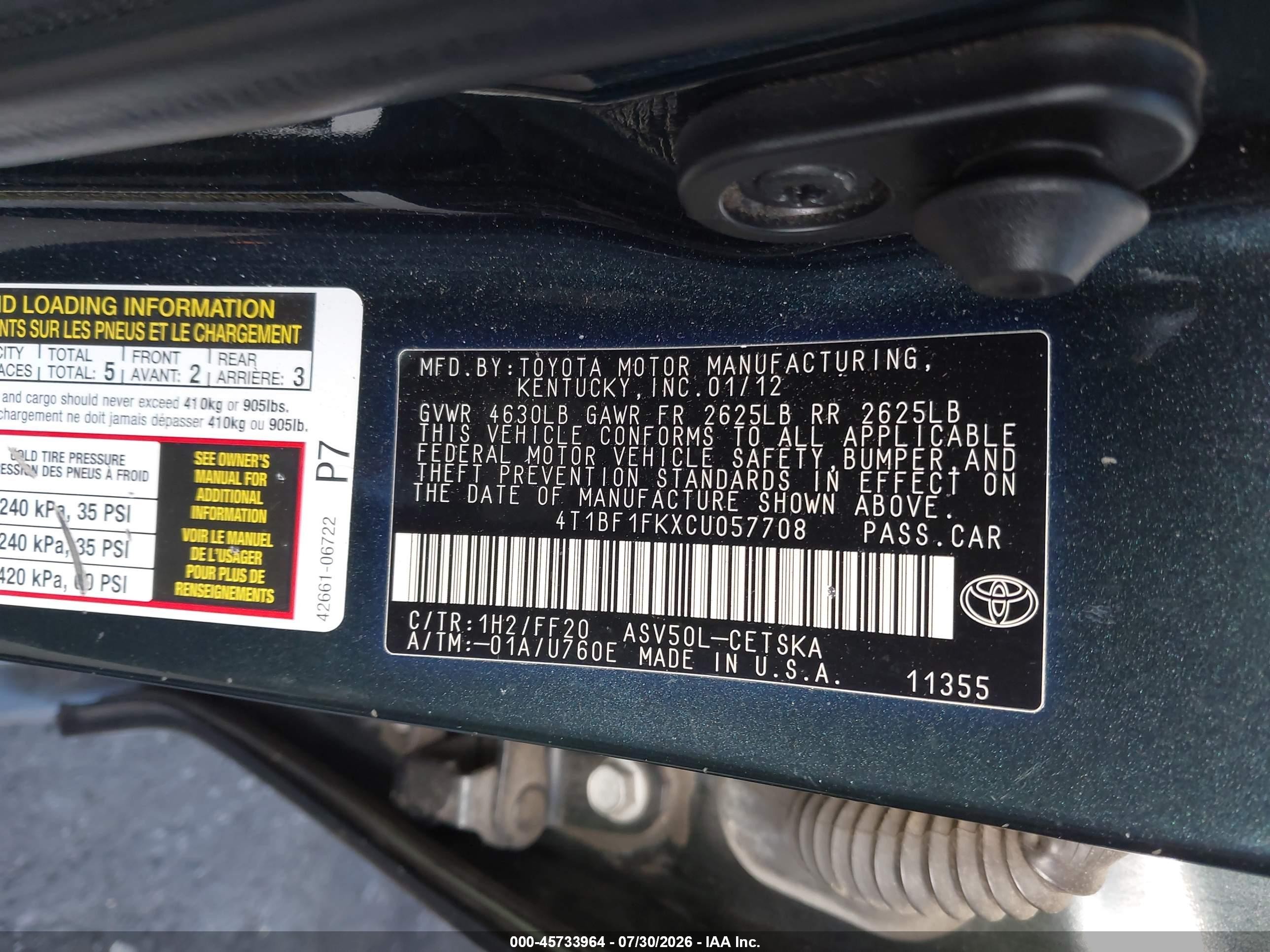2012 Toyota Camry Se Black vin: 4T1BF1FKXCU057708