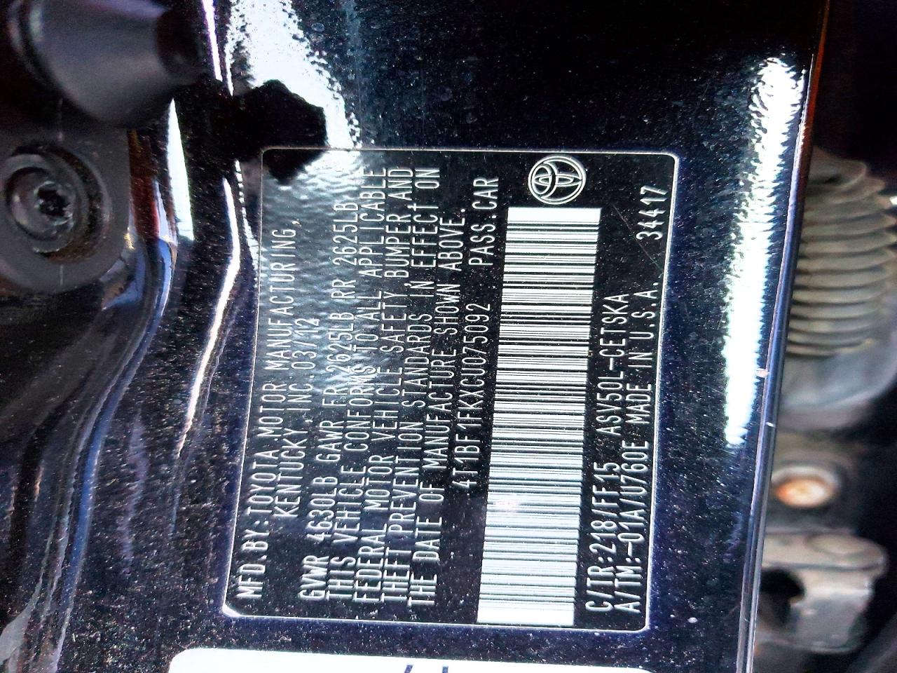 2012 Toyota Camry Se Black vin: 4T1BF1FKXCU075092