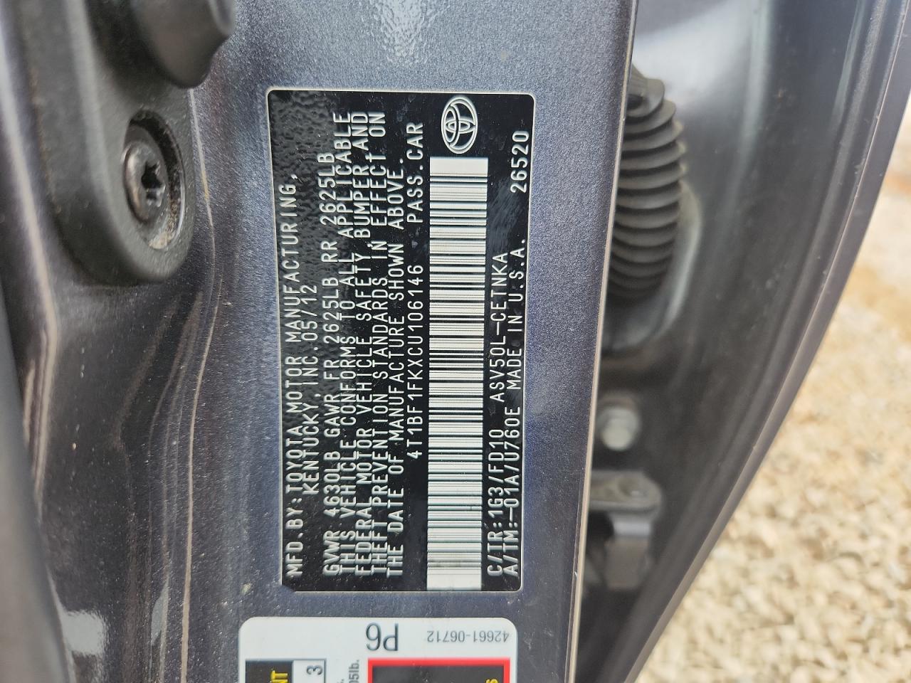 2012 Toyota Camry Le Gray vin: 4T1BF1FKXCU106146