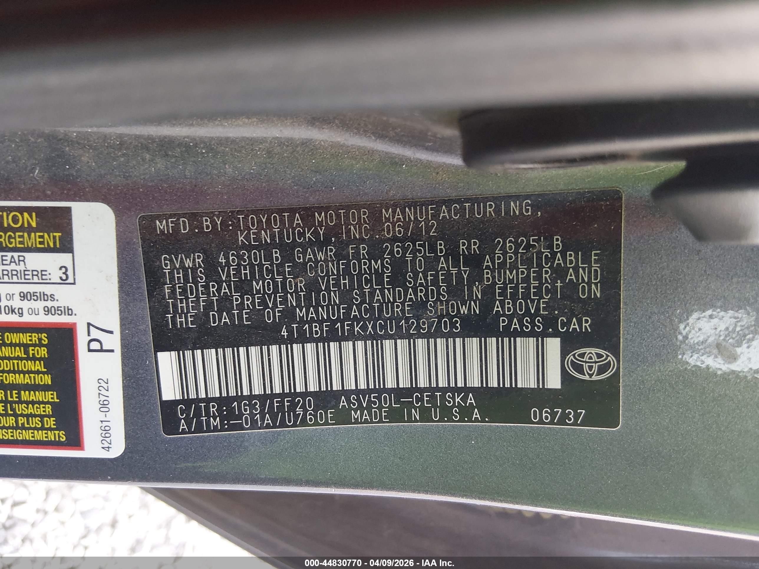 2012 Toyota Camry Se Gray vin: 4T1BF1FKXCU129703