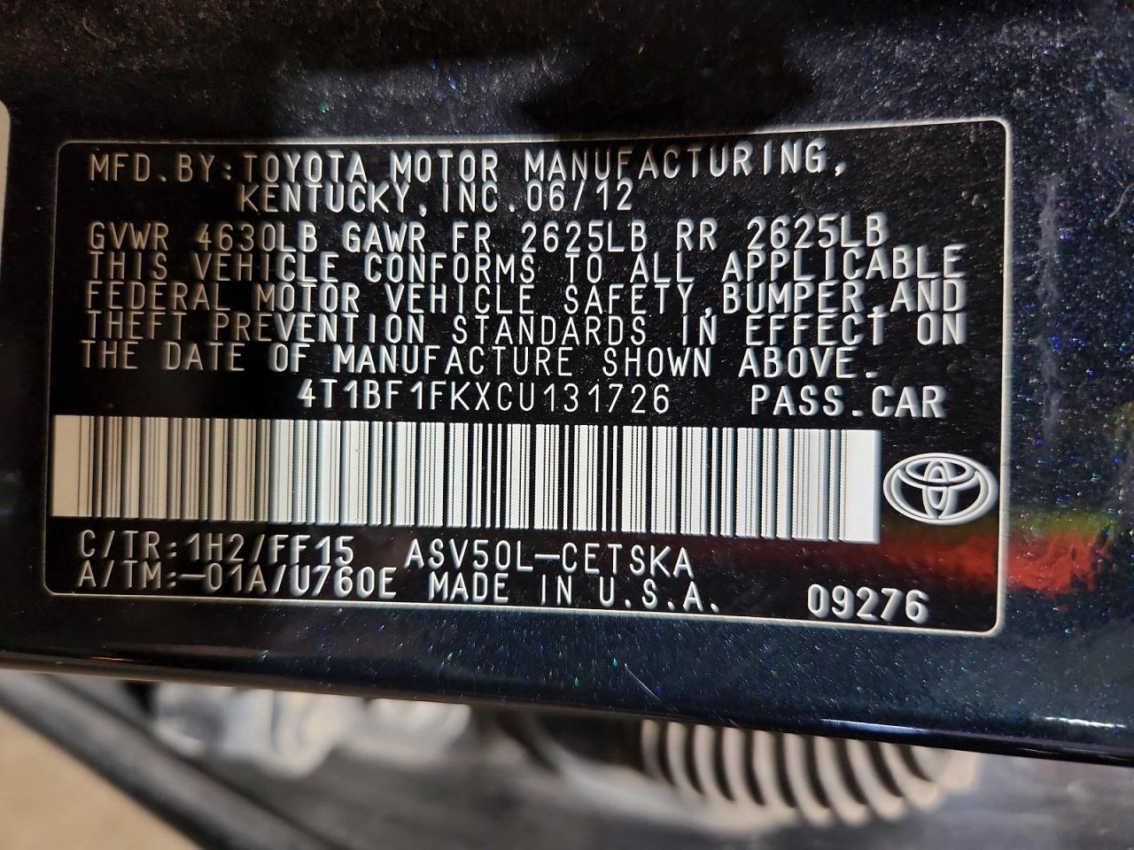 2012 Toyota Camry Se Blue vin: 4T1BF1FKXCU131726