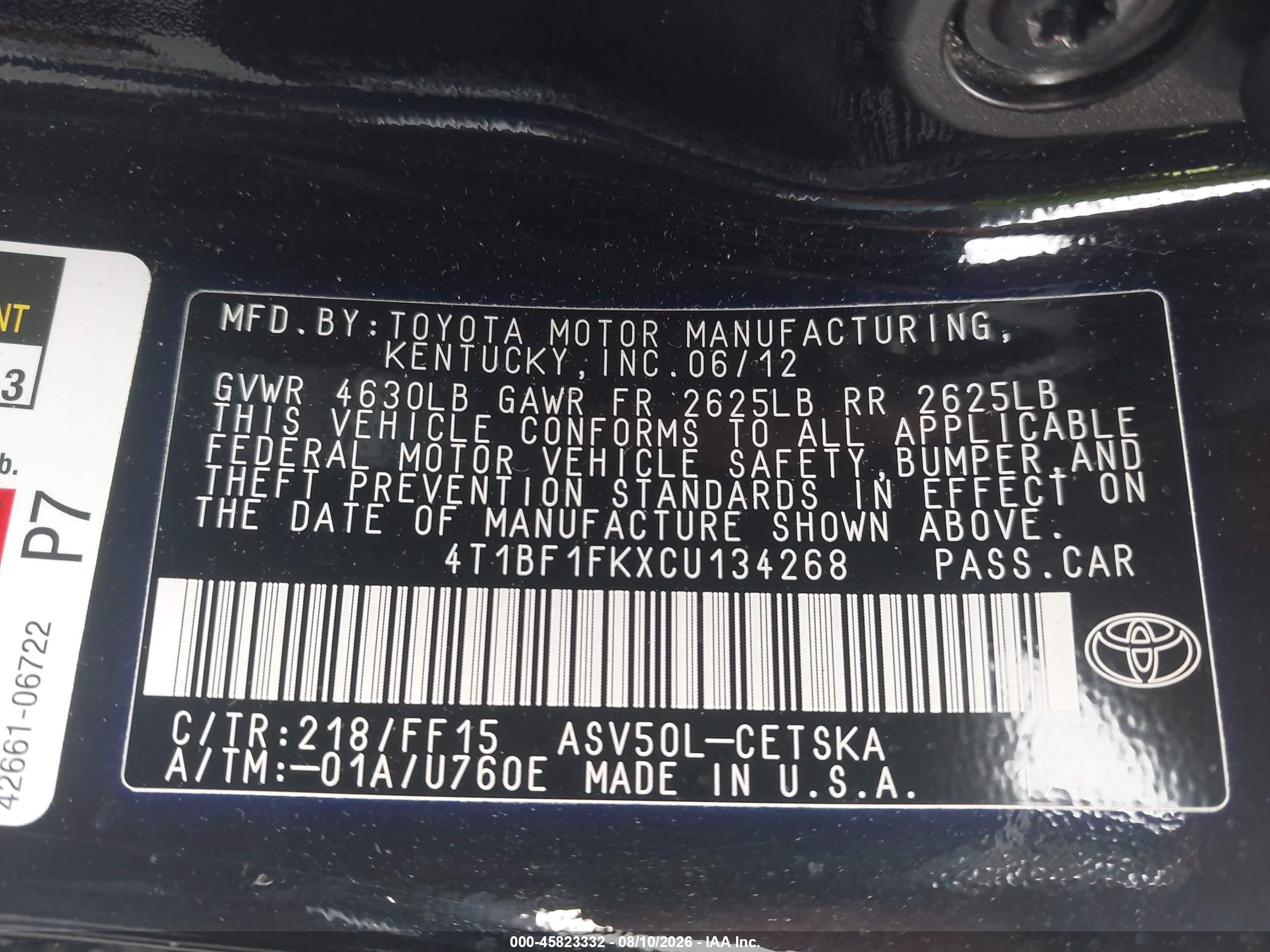 2012 Toyota Camry Se Black vin: 4T1BF1FKXCU134268