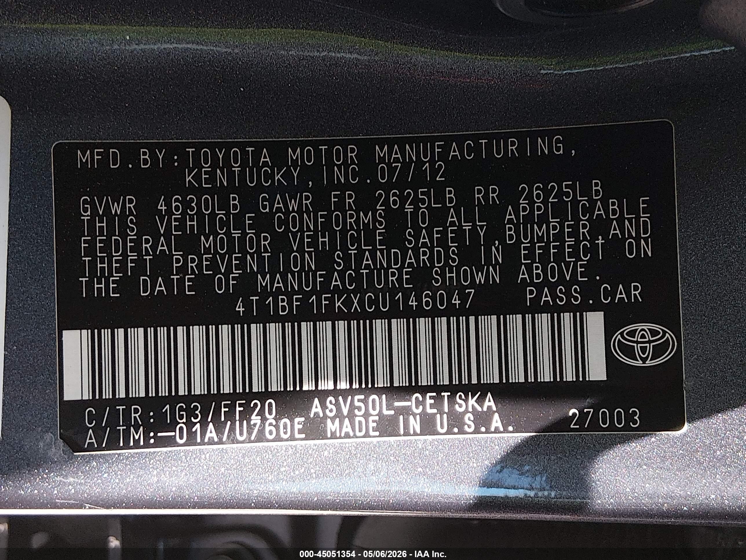 2012 Toyota Camry Se Серый vin: 4T1BF1FKXCU146047