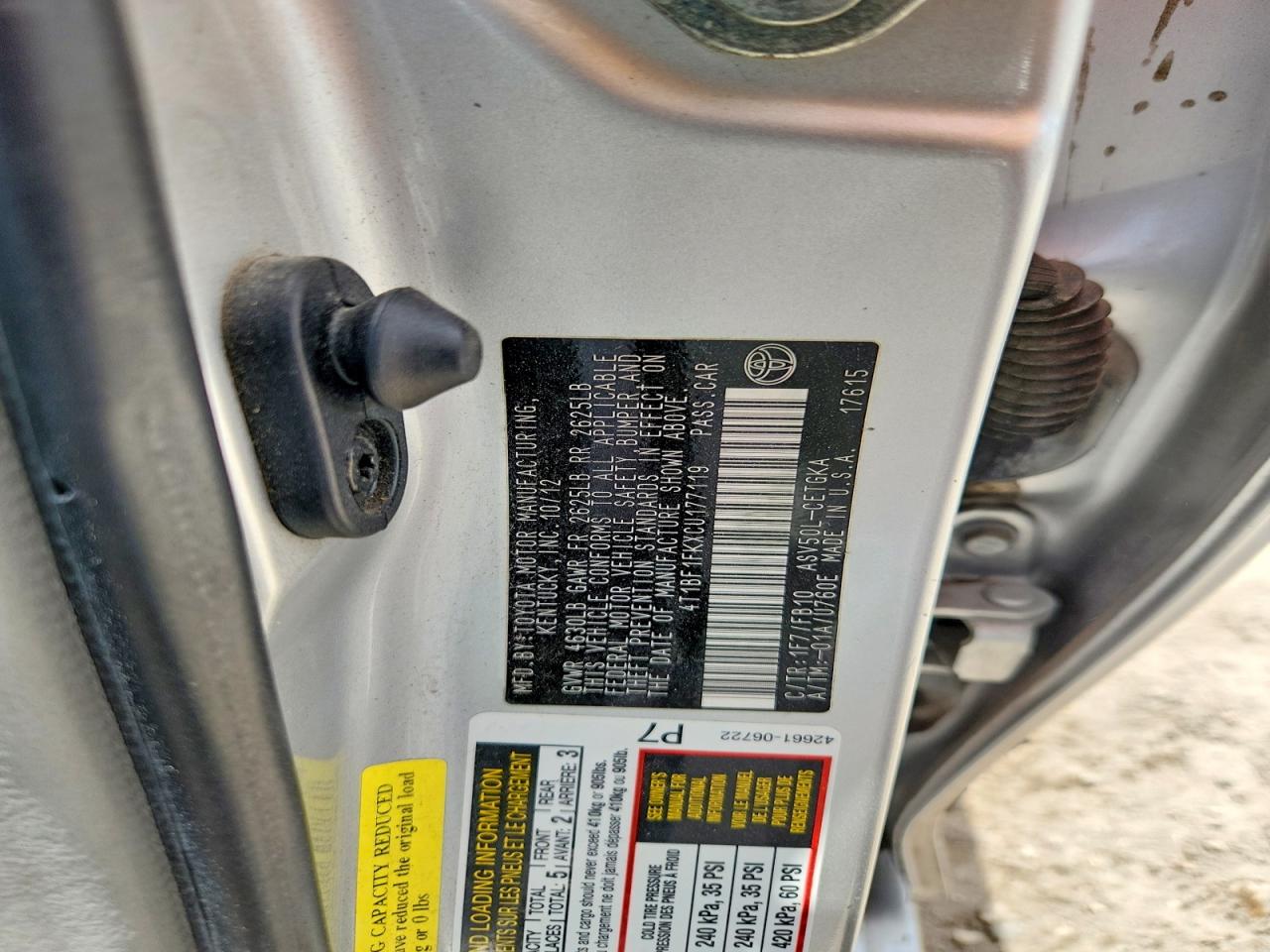 2012 Toyota Camry Xle Silver vin: 4T1BF1FKXCU177119