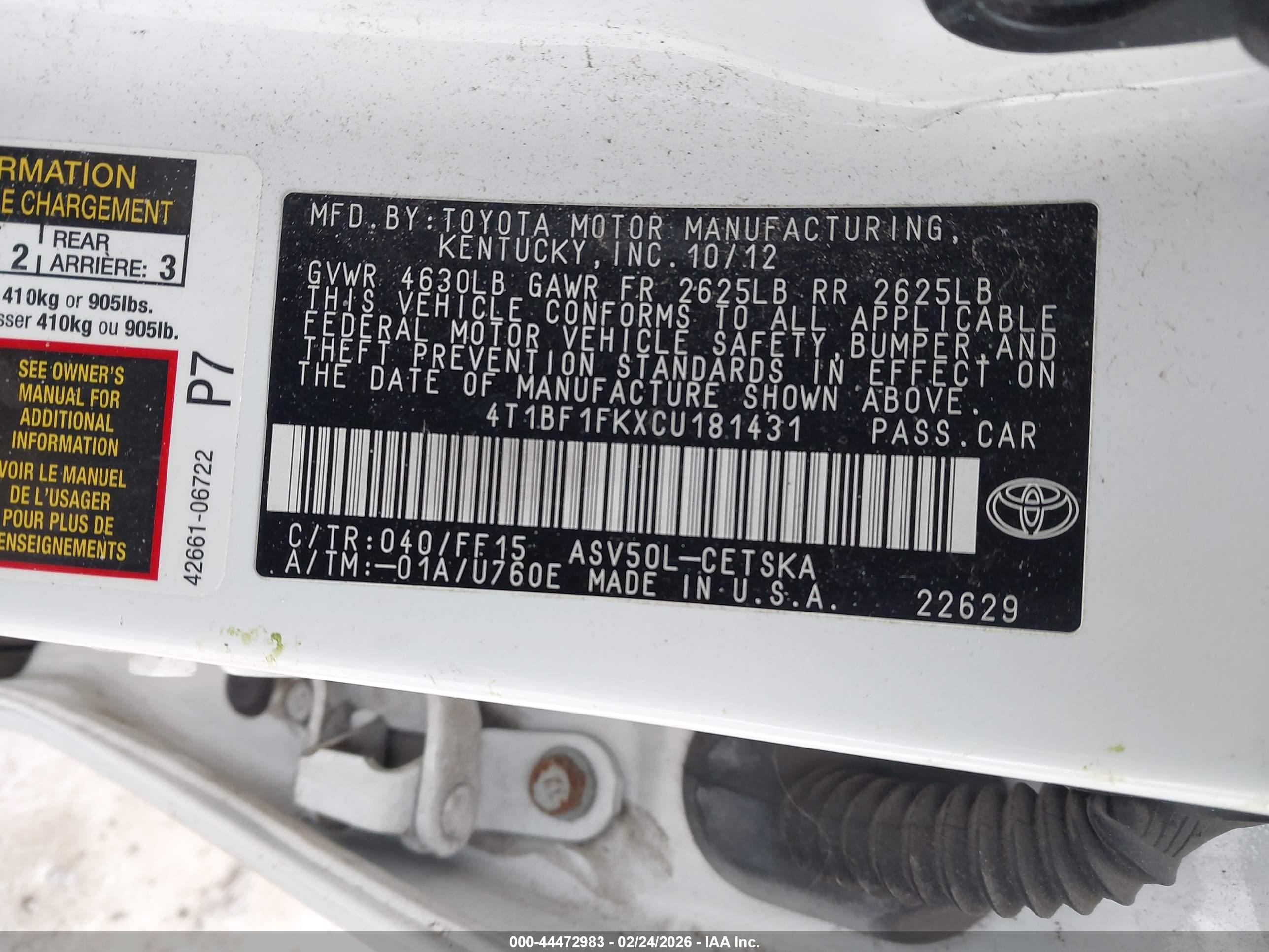 2012 Toyota Camry Se White vin: 4T1BF1FKXCU181431
