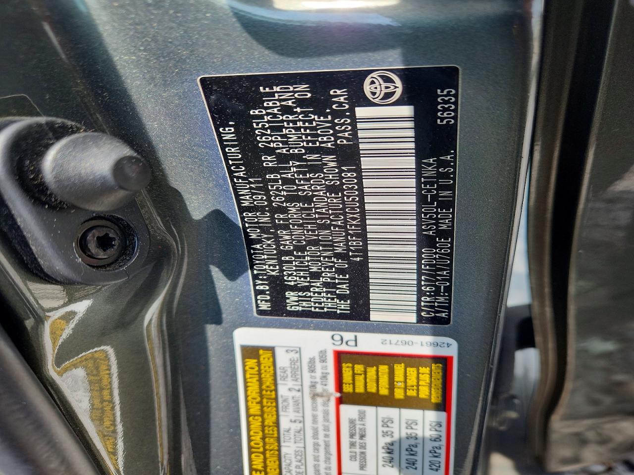 2012 Toyota Camry Le Green vin: 4T1BF1FKXCU503081