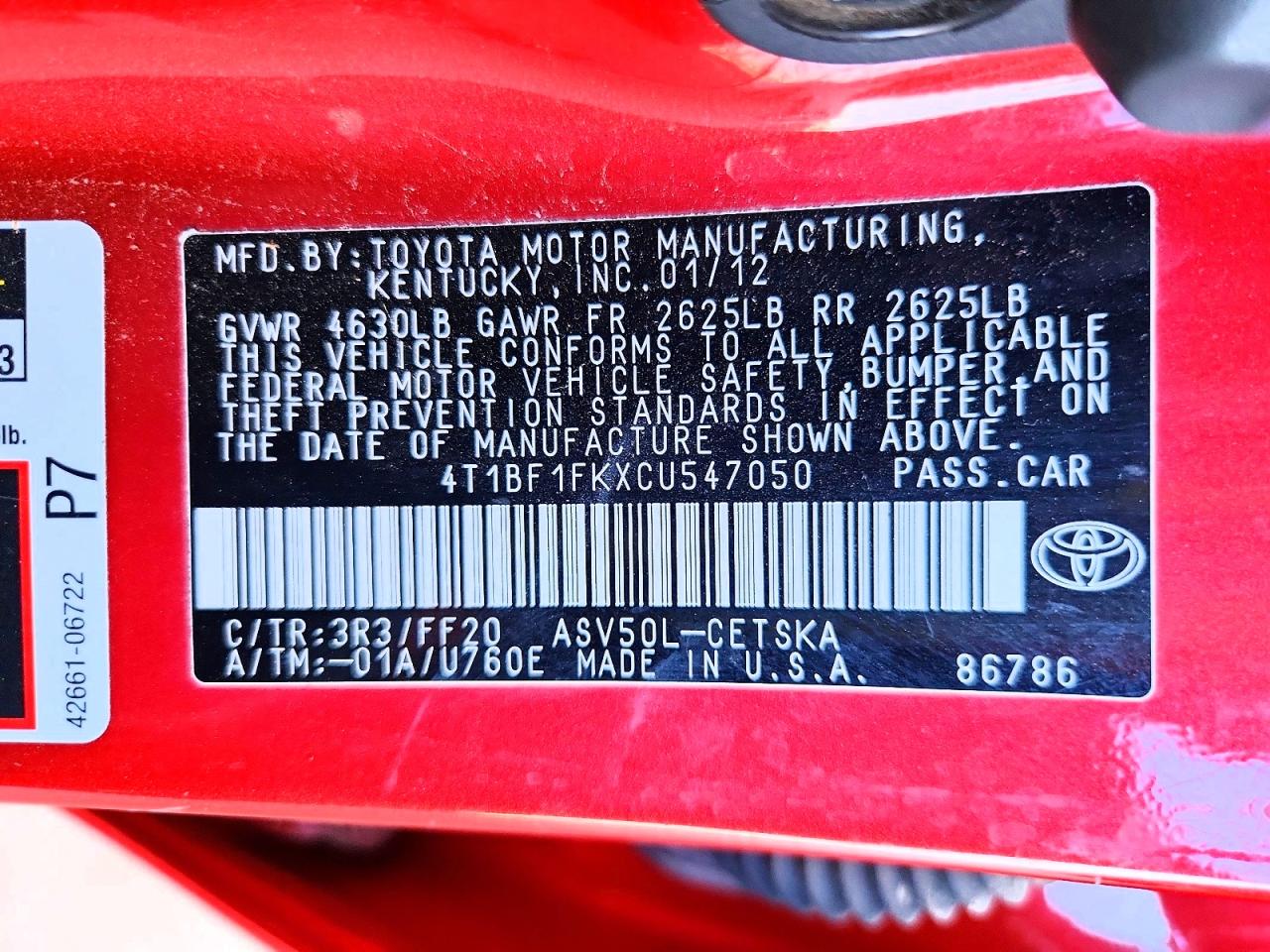 2012 Toyota Camry Se Красный vin: 4T1BF1FKXCU547050
