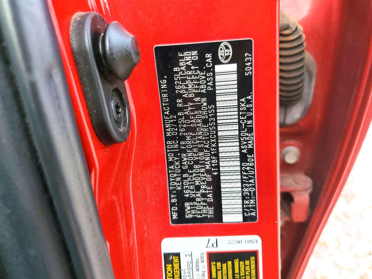 2012 Toyota Camry Se Red vin: 4T1BF1FKXCU553155
