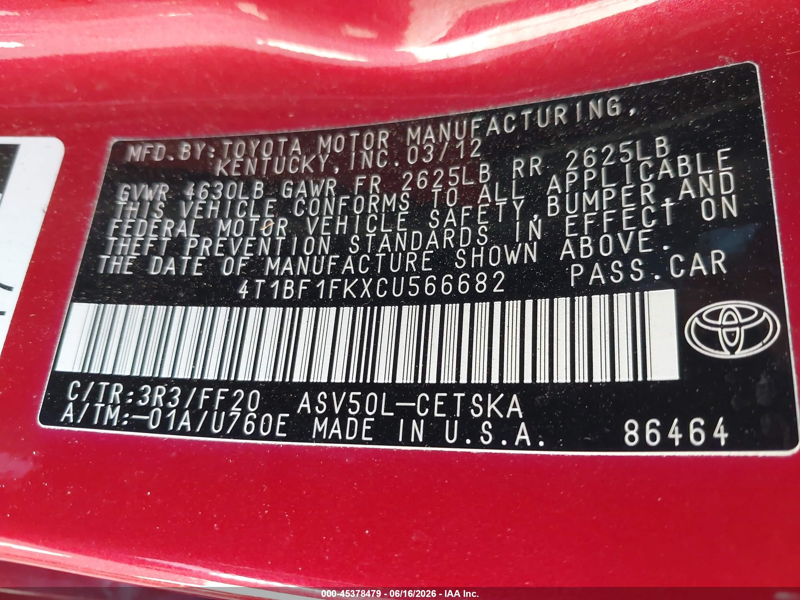 2012 Toyota Camry Se Red vin: 4T1BF1FKXCU566682