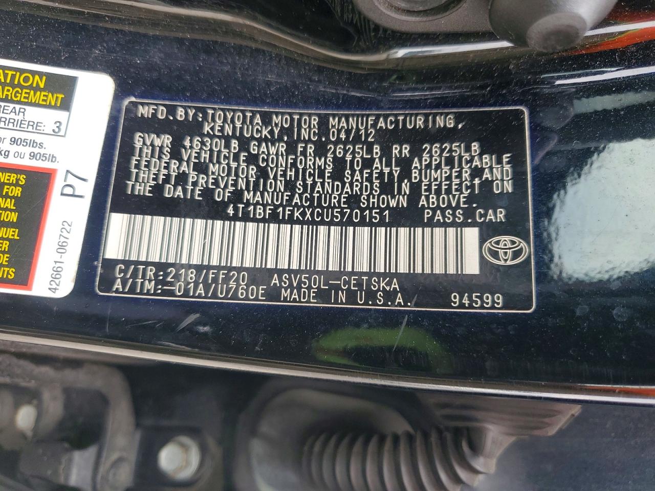 2012 Toyota Camry Se Black vin: 4T1BF1FKXCU570151