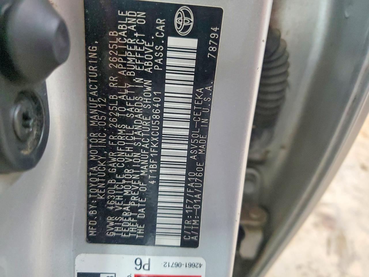 2012 Toyota Camry L Silver vin: 4T1BF1FKXCU586401