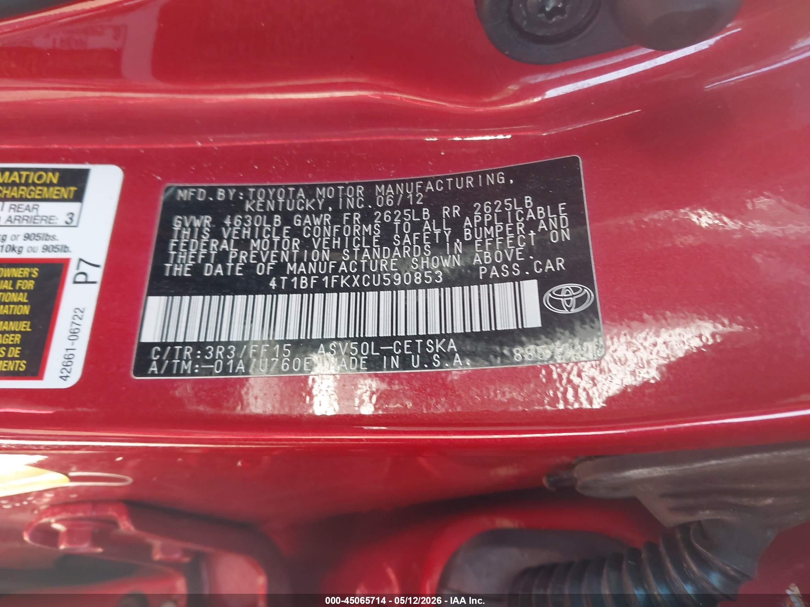 2012 Toyota Camry Se Red vin: 4T1BF1FKXCU590853