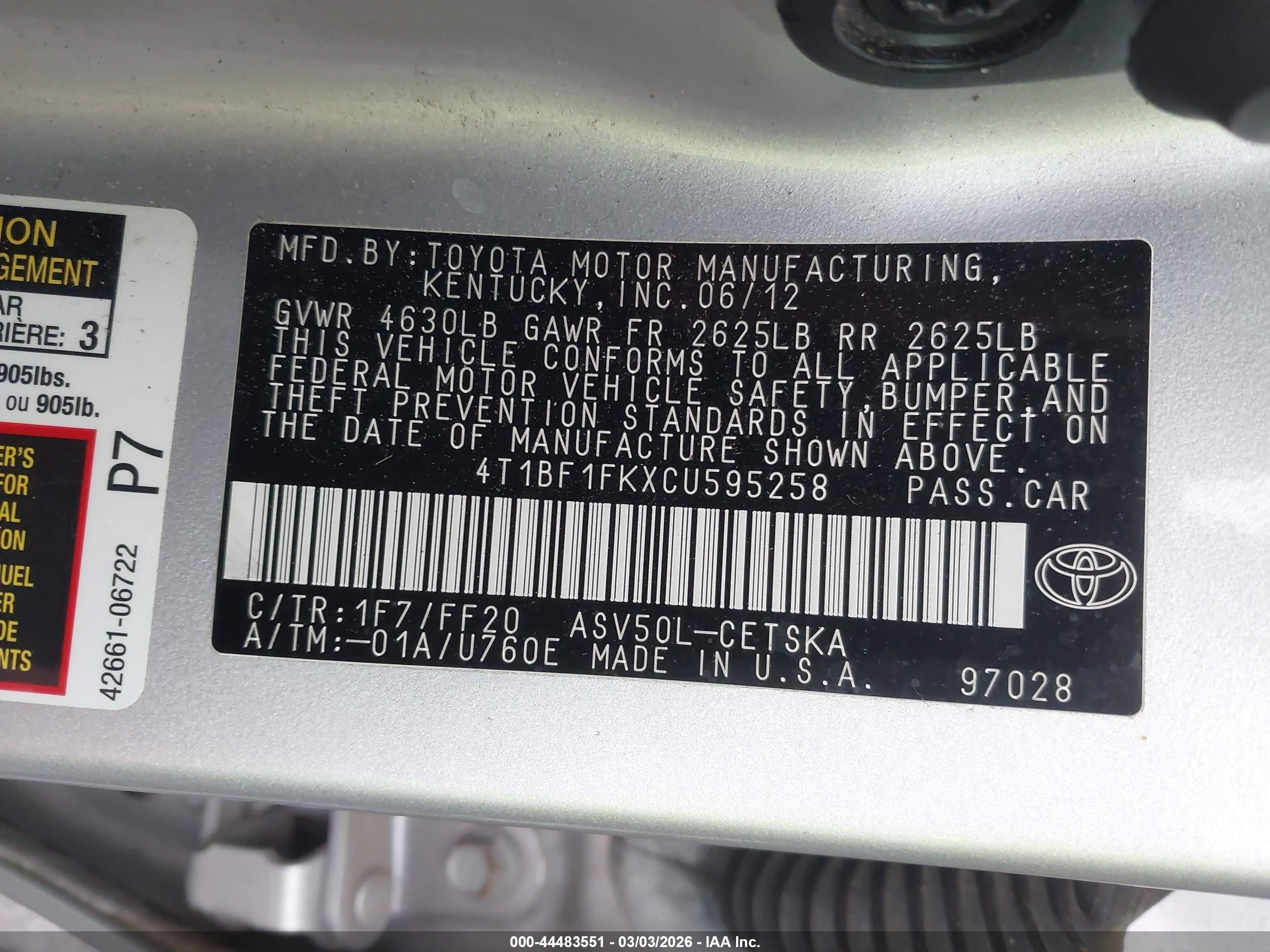2012 Toyota Camry Se Silver vin: 4T1BF1FKXCU595258