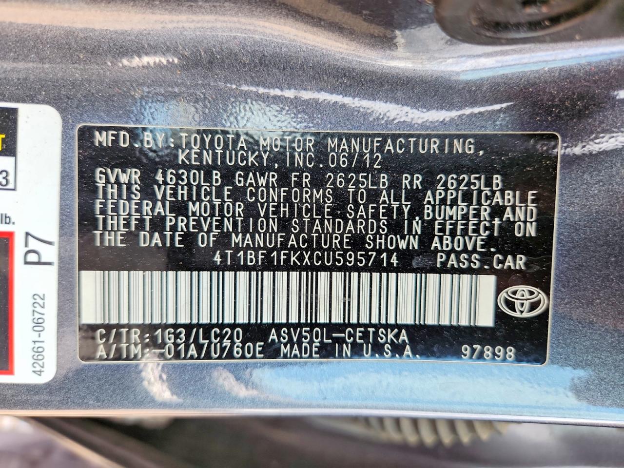 2012 Toyota Camry Se Серый vin: 4T1BF1FKXCU595714