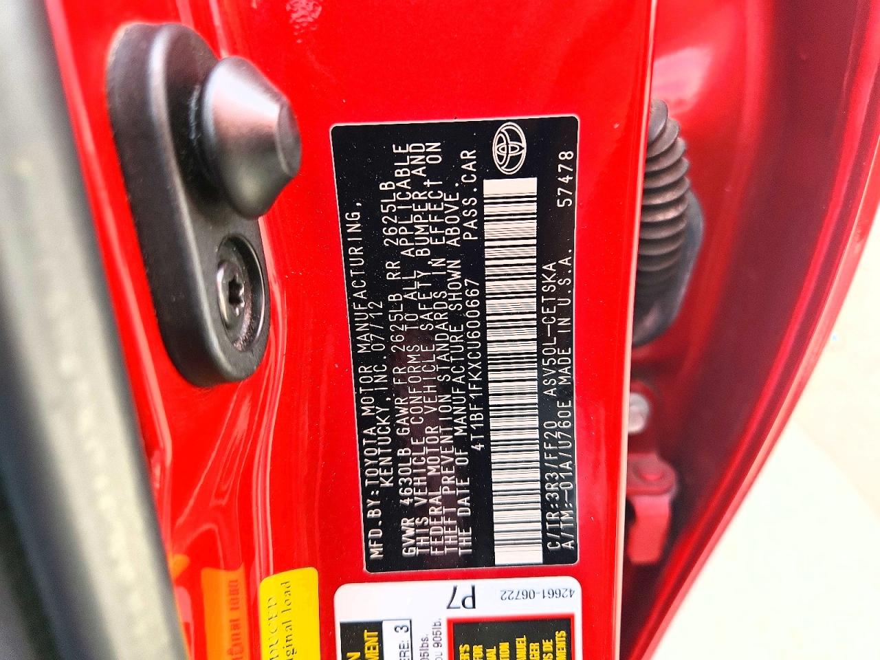 2012 Toyota Camry Se Red vin: 4T1BF1FKXCU600667