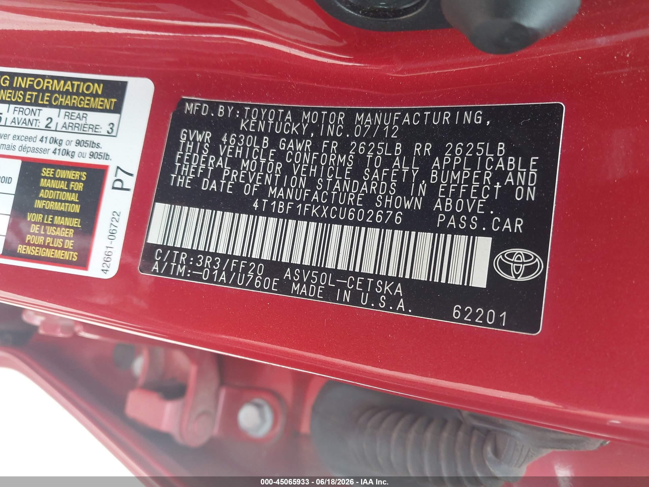 2012 Toyota Camry Se Red vin: 4T1BF1FKXCU602676