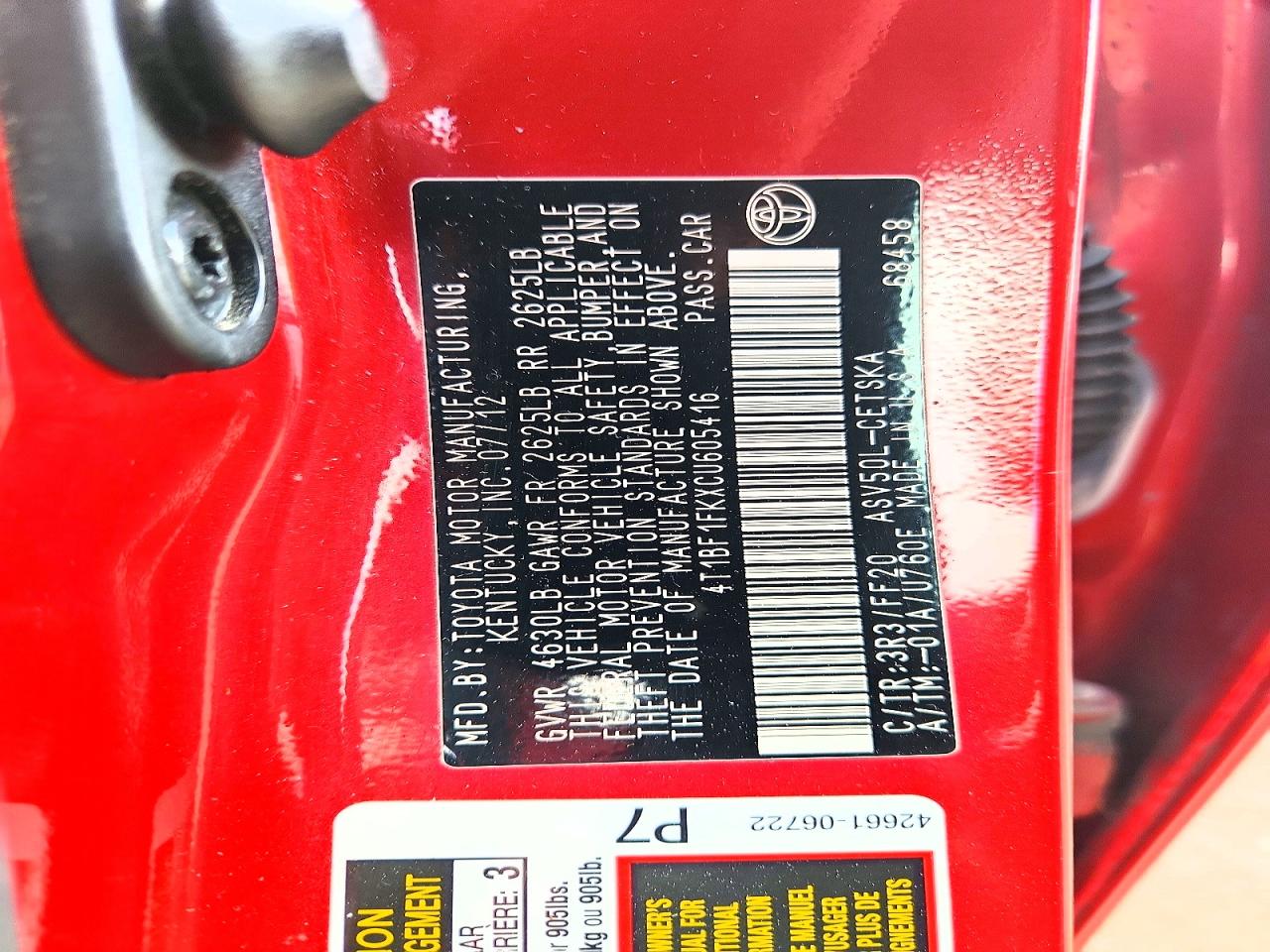 2012 Toyota Camry Se Red vin: 4T1BF1FKXCU605416