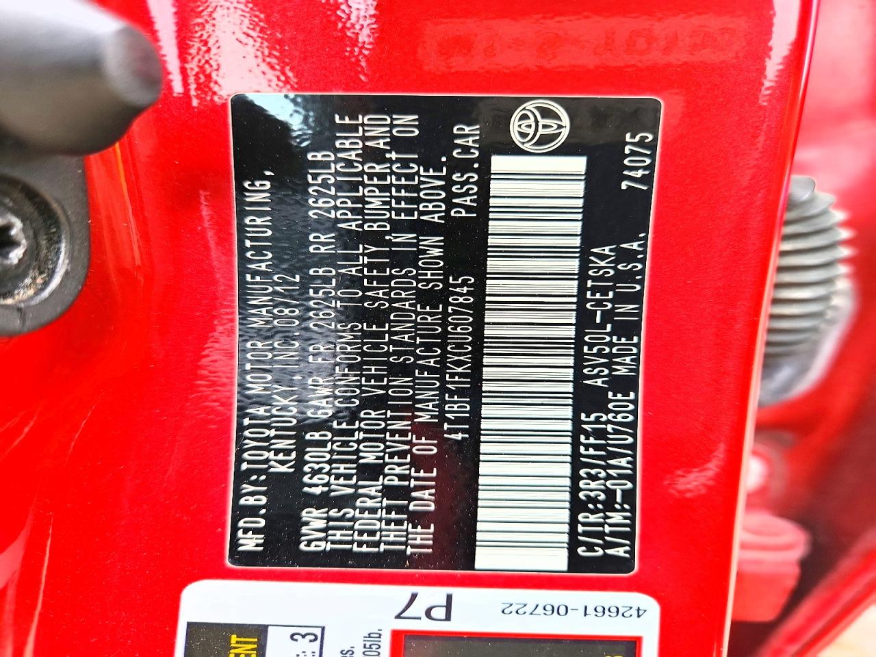 2012 Toyota Camry Se Red vin: 4T1BF1FKXCU607845