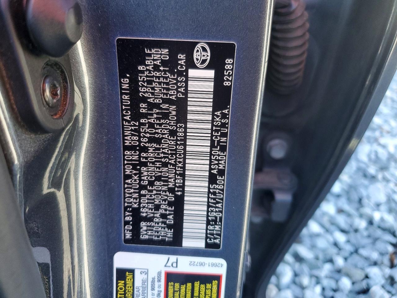 2012 Toyota Camry Base Gray vin: 4T1BF1FKXCU611863