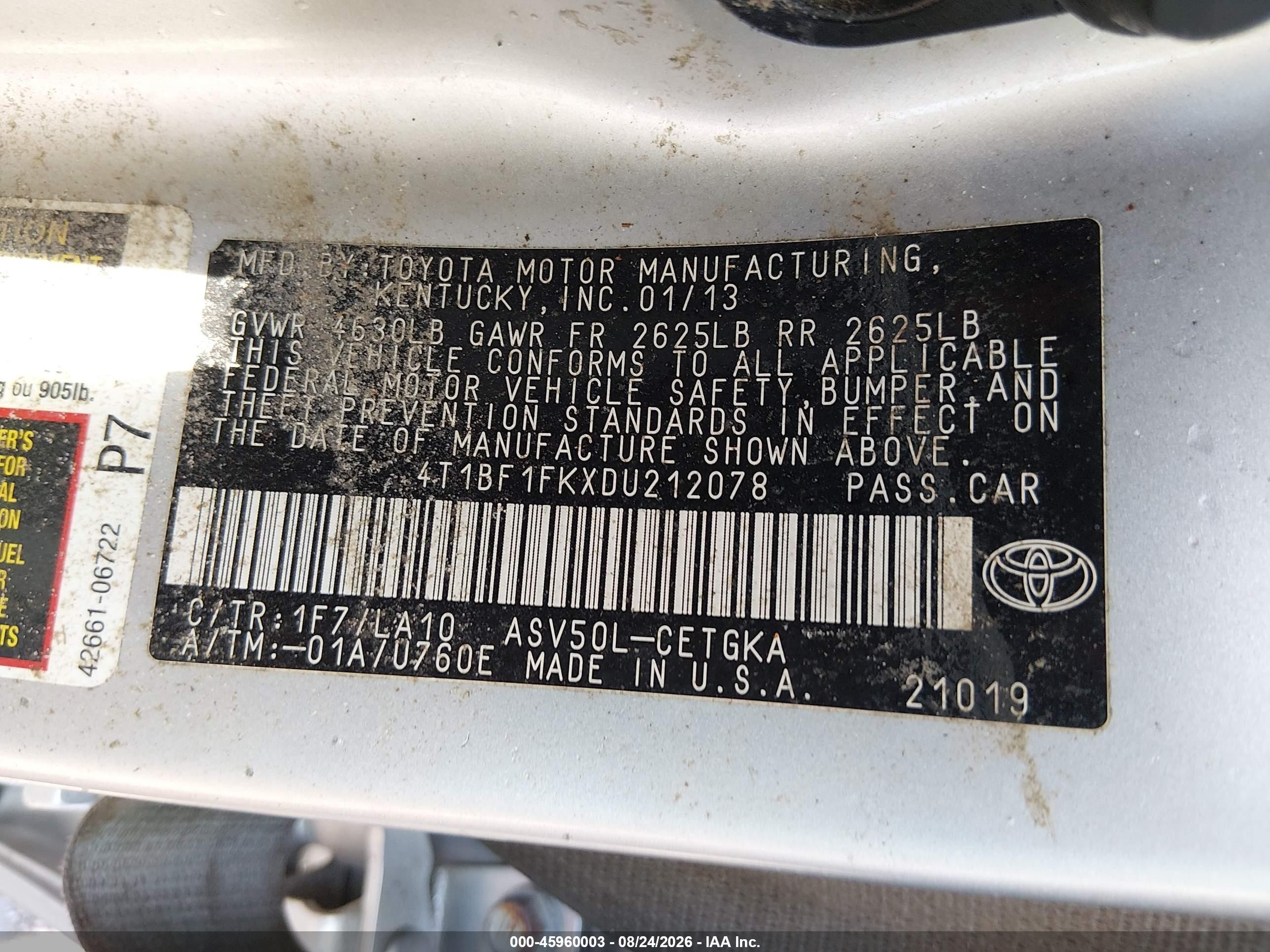 2013 Toyota Camry Xle Silver vin: 4T1BF1FKXDU212078