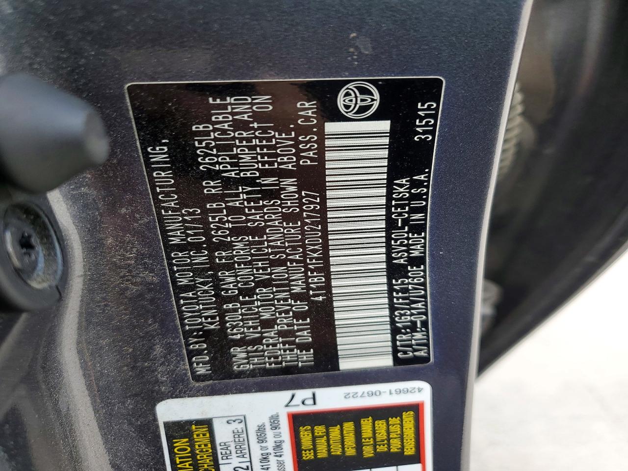 2013 Toyota Camry Se Серый vin: 4T1BF1FKXDU217927