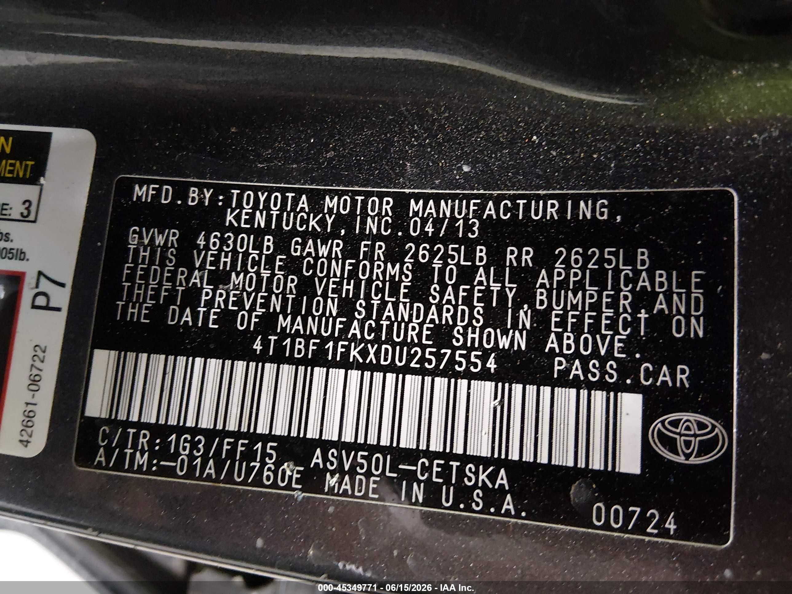 2013 Toyota Camry Se Gray vin: 4T1BF1FKXDU257554