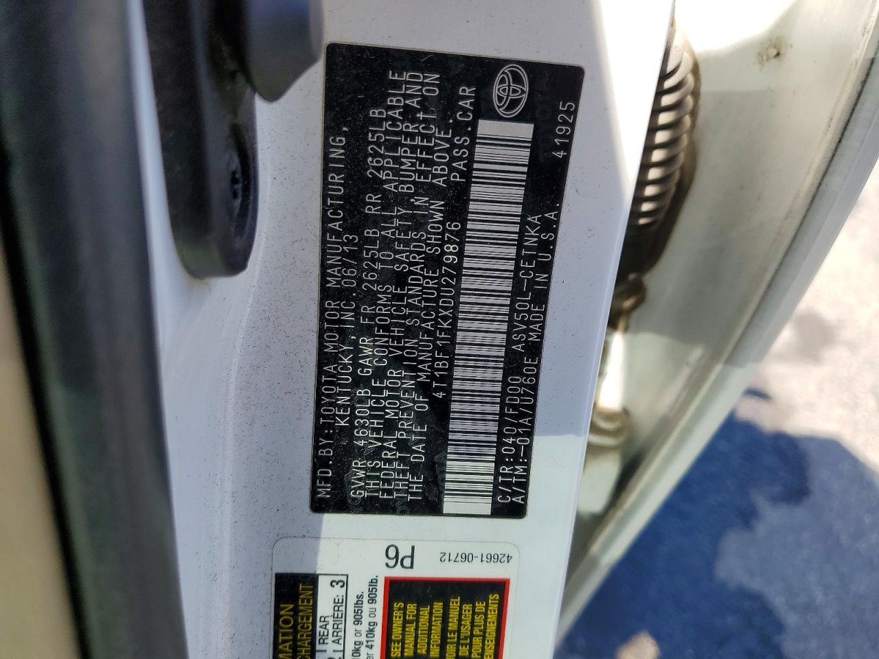 2013 Toyota Camry Le White vin: 4T1BF1FKXDU279876