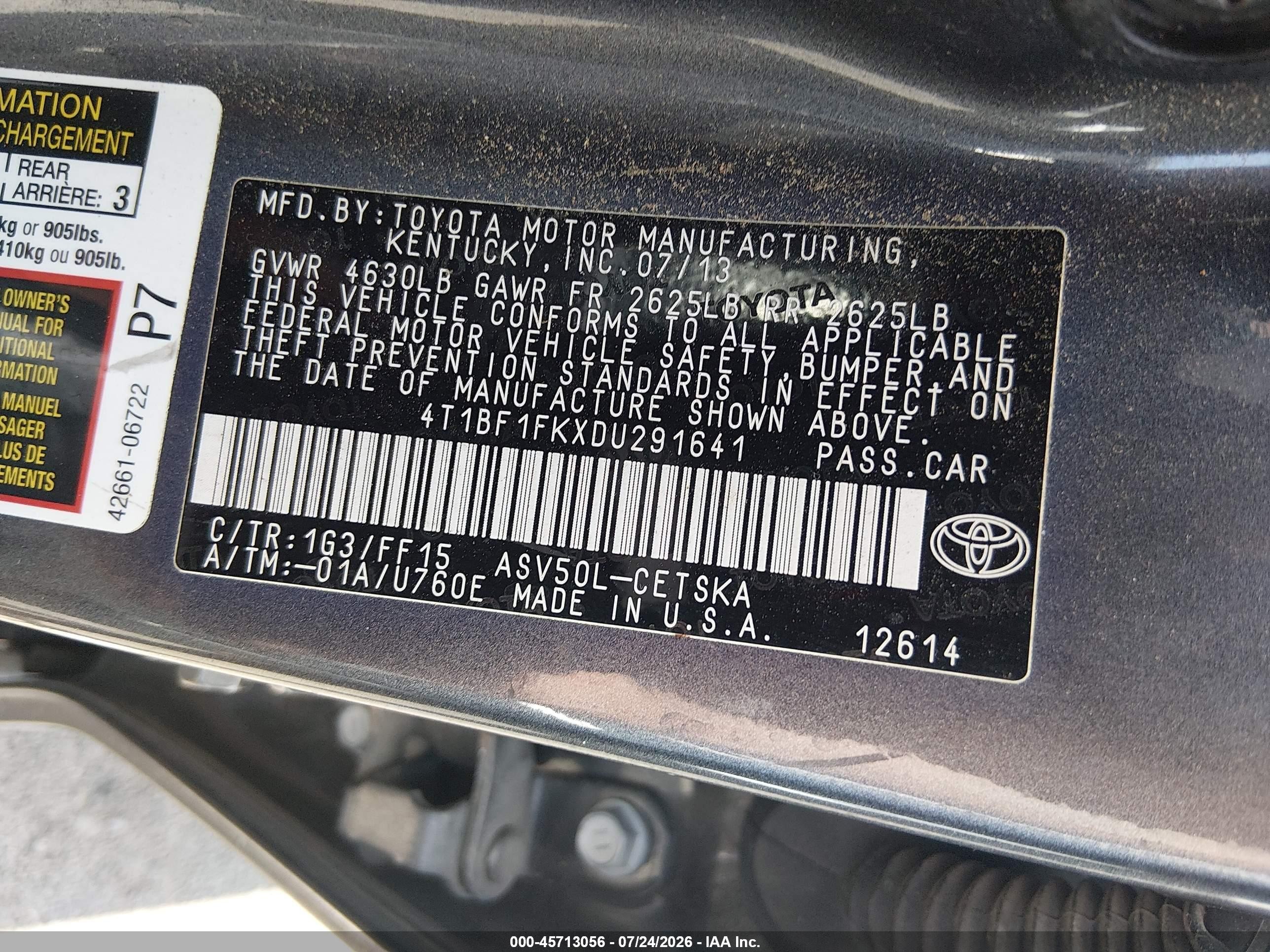 2013 Toyota Camry Se Серый vin: 4T1BF1FKXDU291641