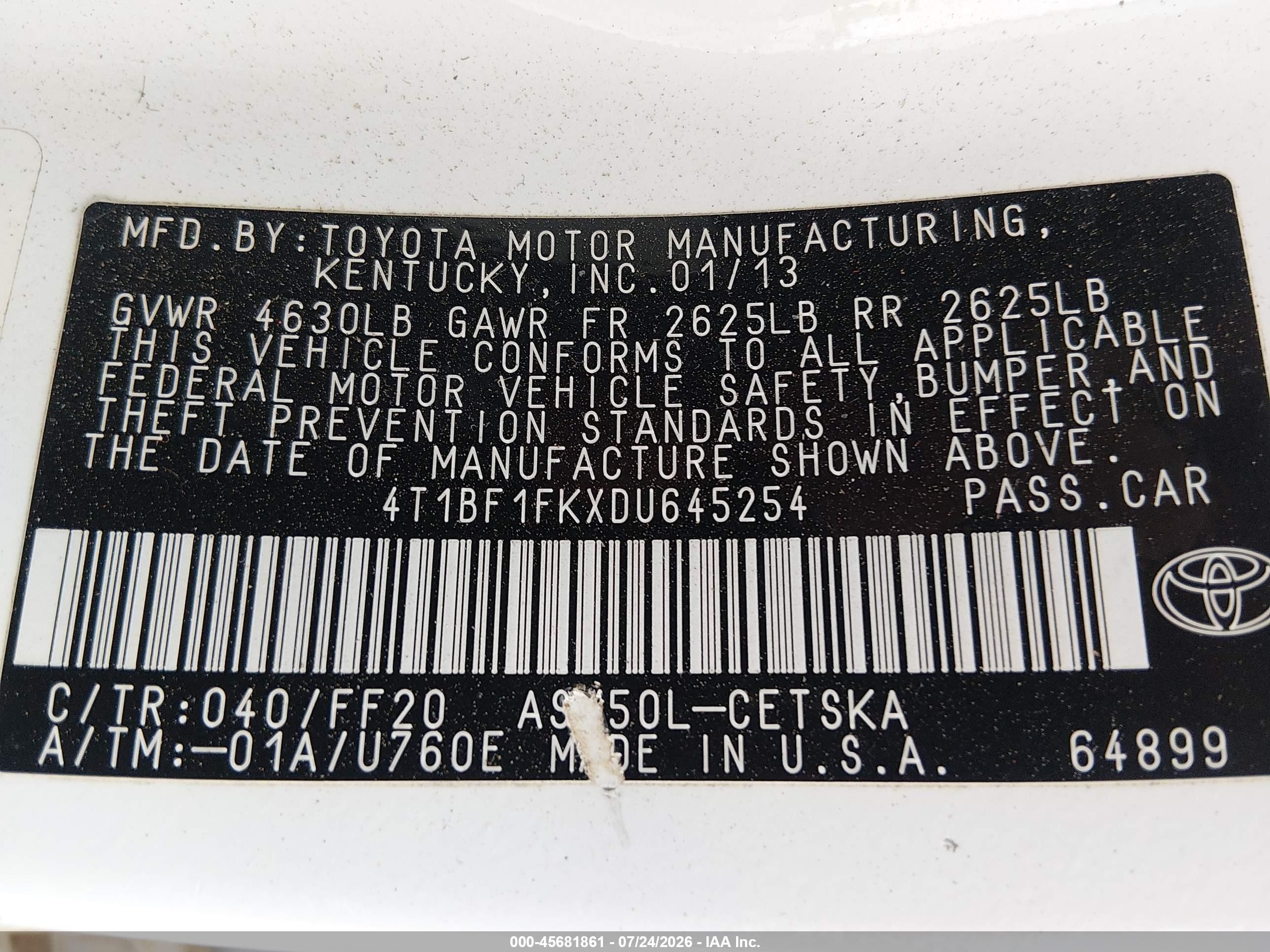 2013 Toyota Camry Se Белый vin: 4T1BF1FKXDU645254