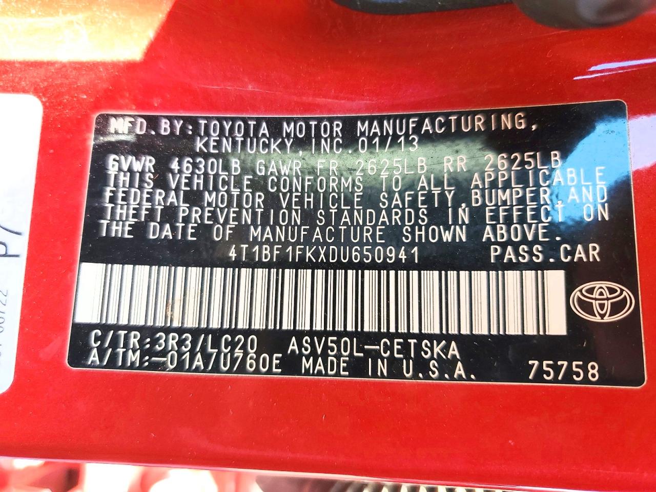 2013 Toyota Camry Se Red vin: 4T1BF1FKXDU650941