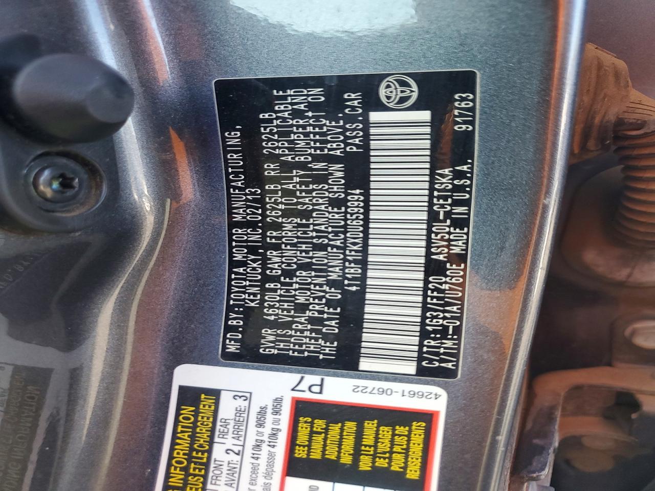 2013 Toyota Camry Se Gray vin: 4T1BF1FKXDU659994