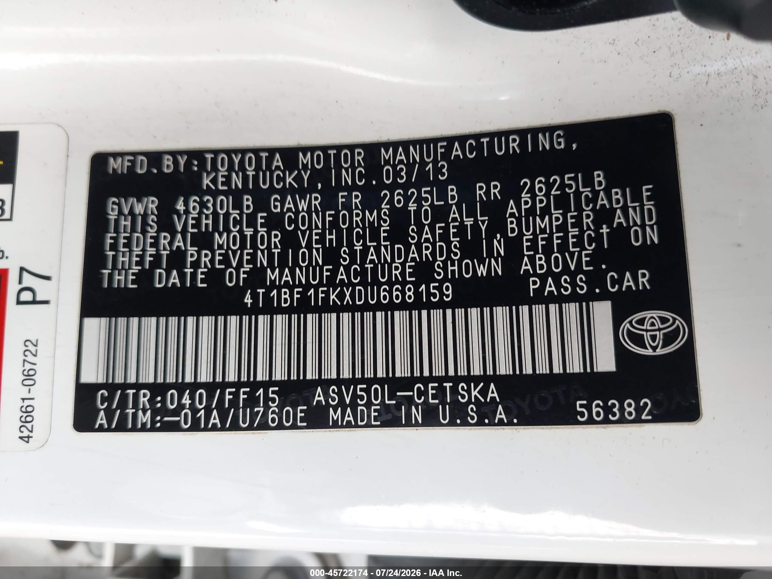 2013 Toyota Camry Se White vin: 4T1BF1FKXDU668159
