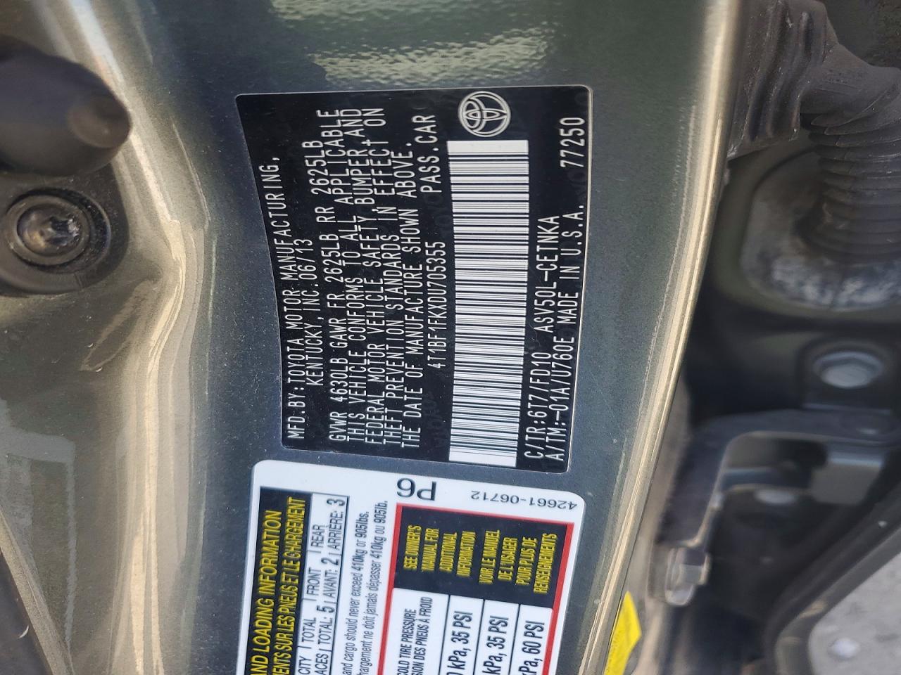 2013 Toyota Camry Le Gray vin: 4T1BF1FKXDU705355
