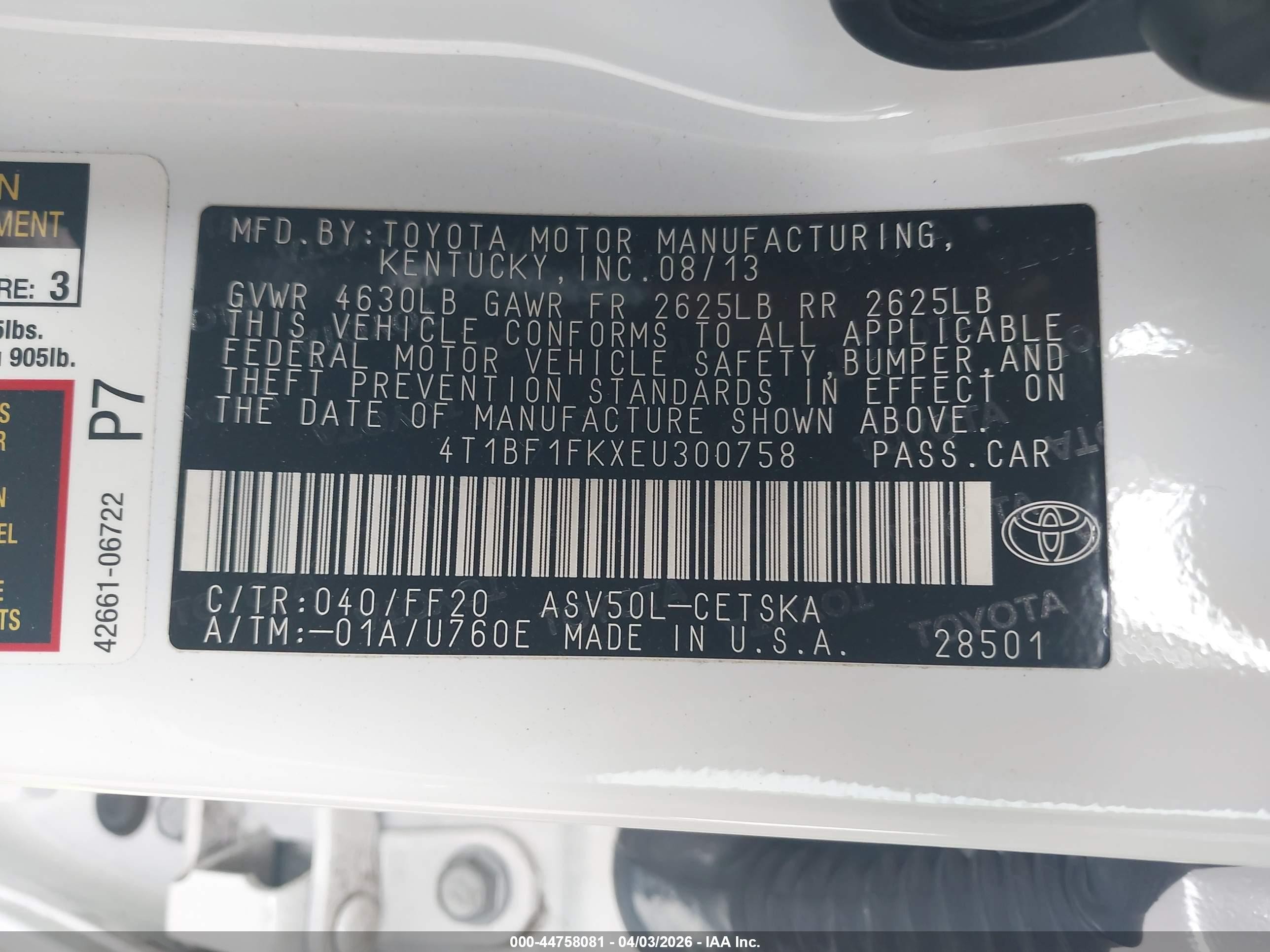 2014 Toyota Camry Se/se Sport Белый vin: 4T1BF1FKXEU300758