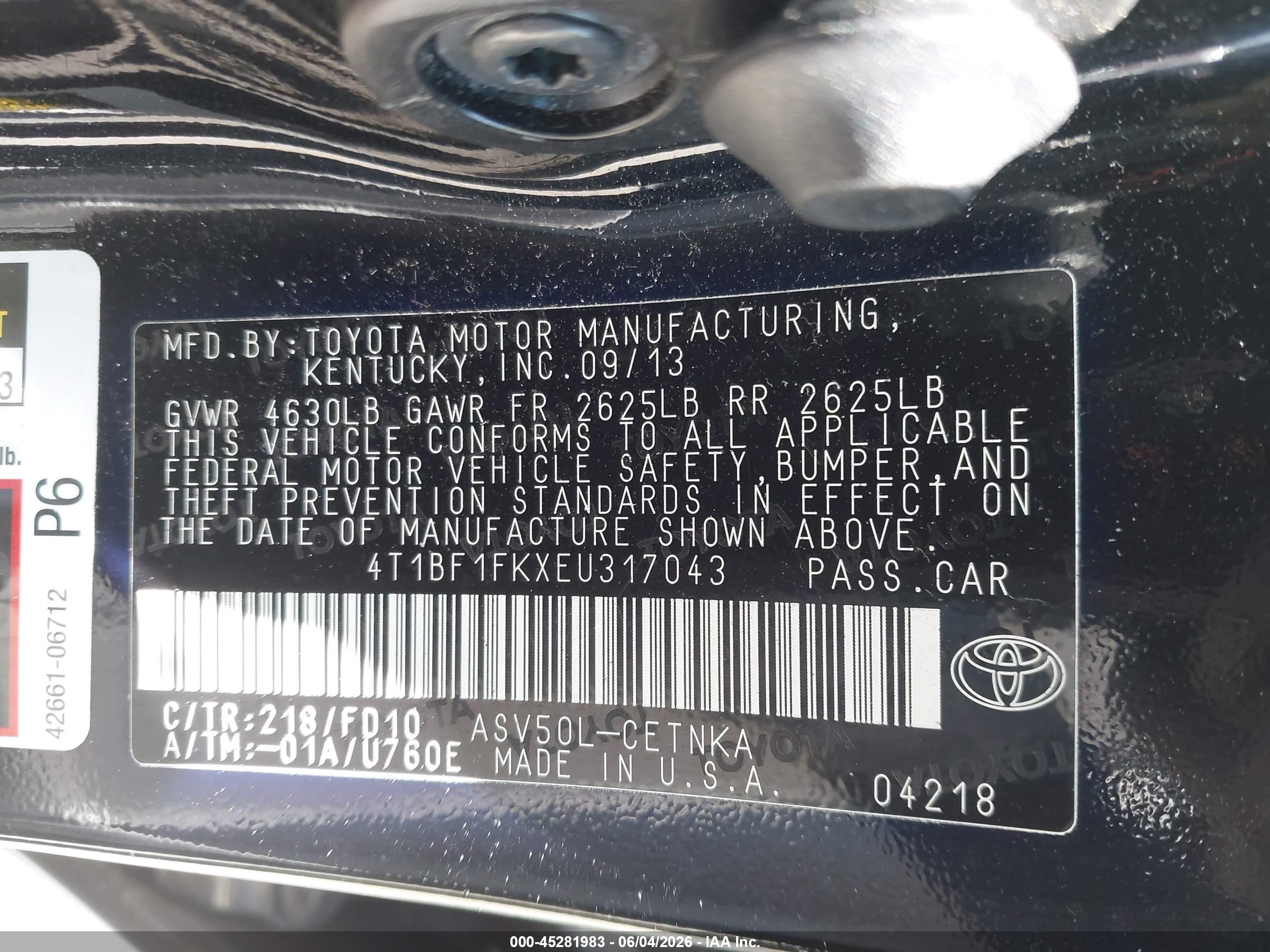 2014 Toyota Camry Le Black vin: 4T1BF1FKXEU317043