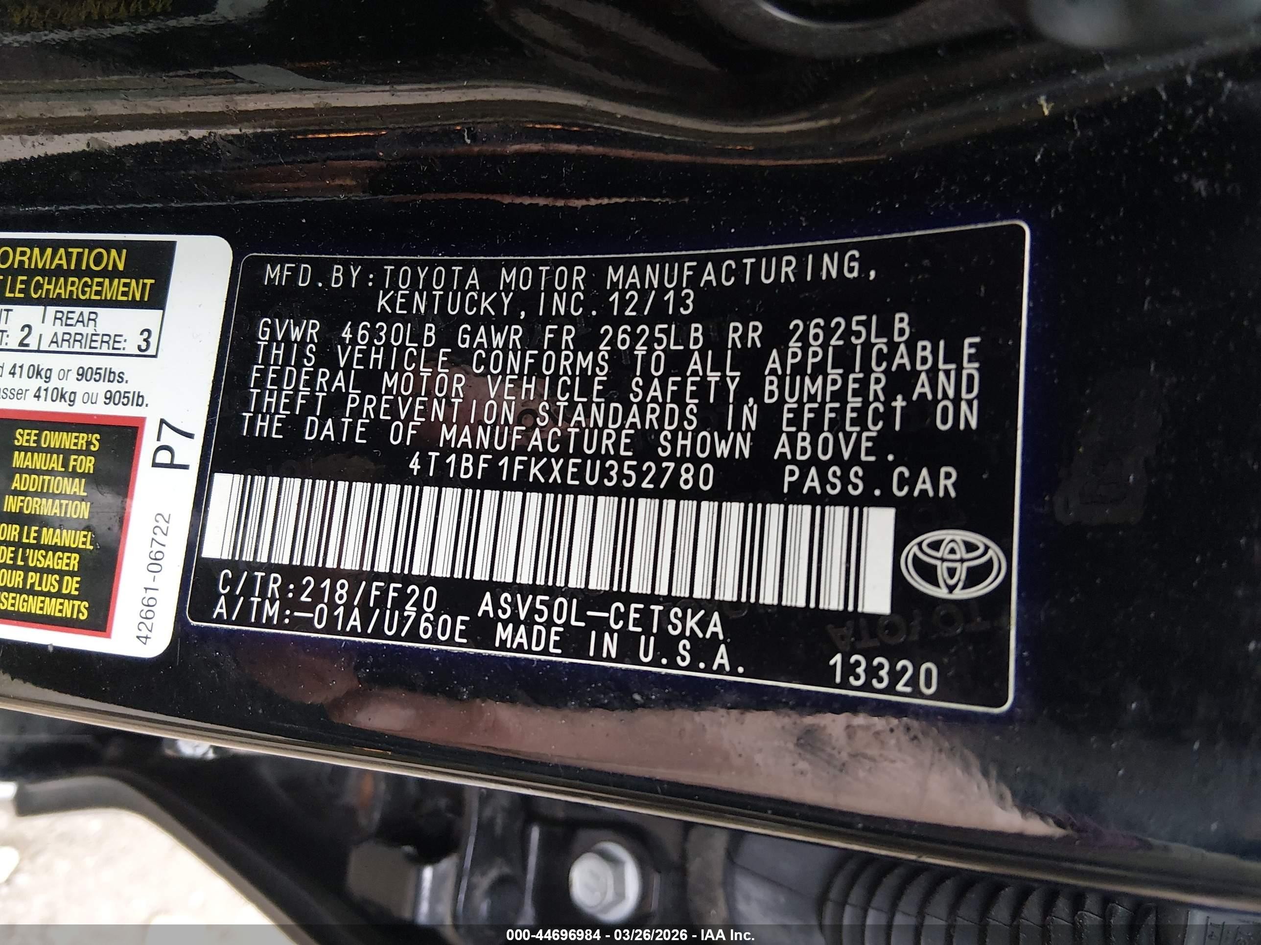 2014 Toyota Camry Se Черный vin: 4T1BF1FKXEU352780