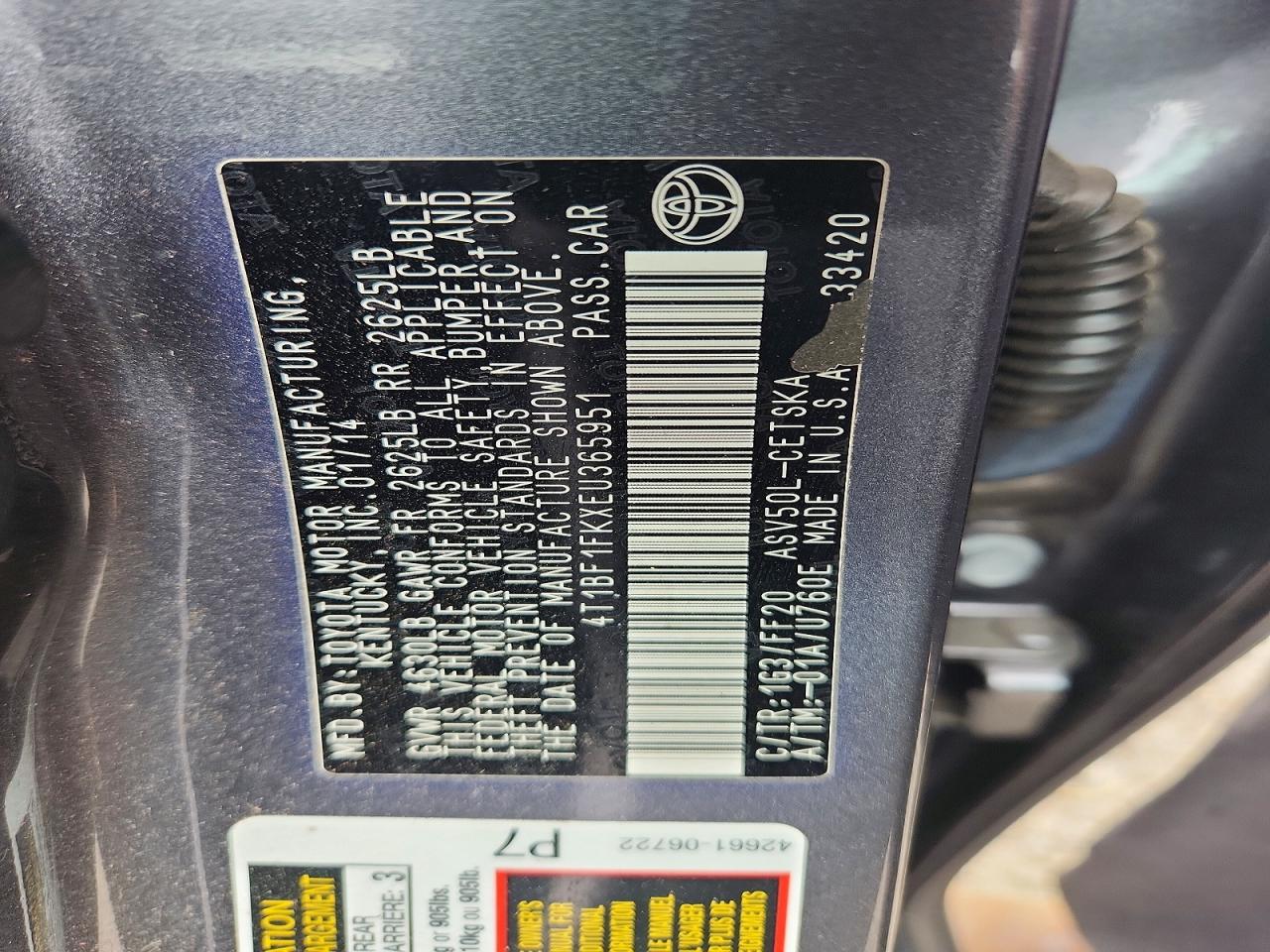 2014 Toyota Camry Se Gray vin: 4T1BF1FKXEU365951