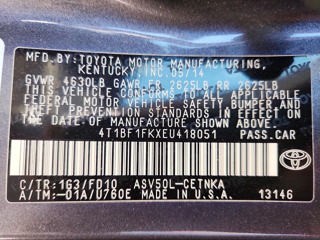 2014 Toyota Camry Le Gray vin: 4T1BF1FKXEU418051