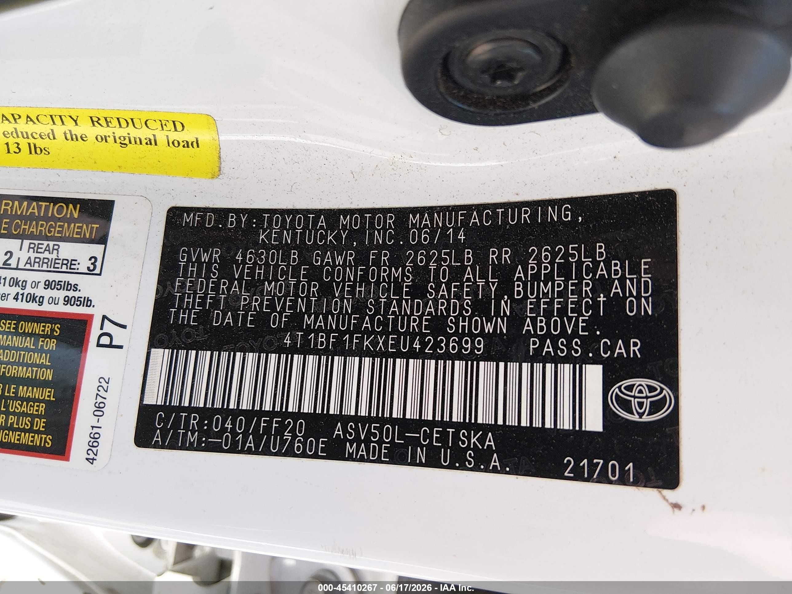 2014 Toyota Camry Se White vin: 4T1BF1FKXEU423699