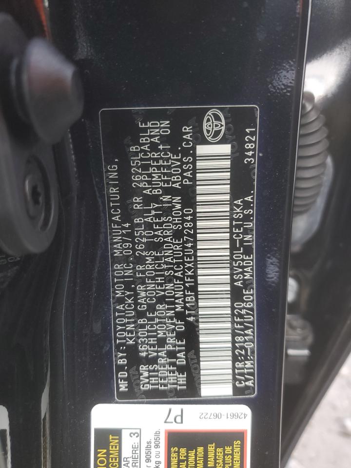 2014 Toyota Camry L Black vin: 4T1BF1FKXEU472840