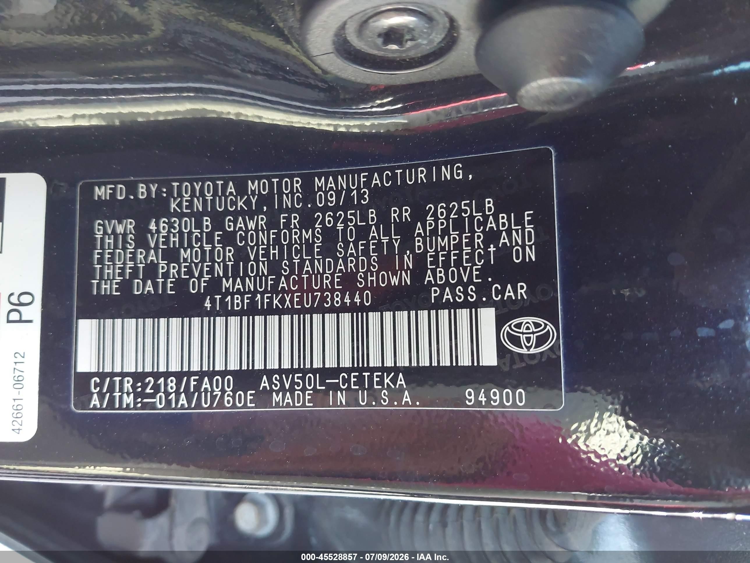2014 Toyota Camry L Black vin: 4T1BF1FKXEU738440