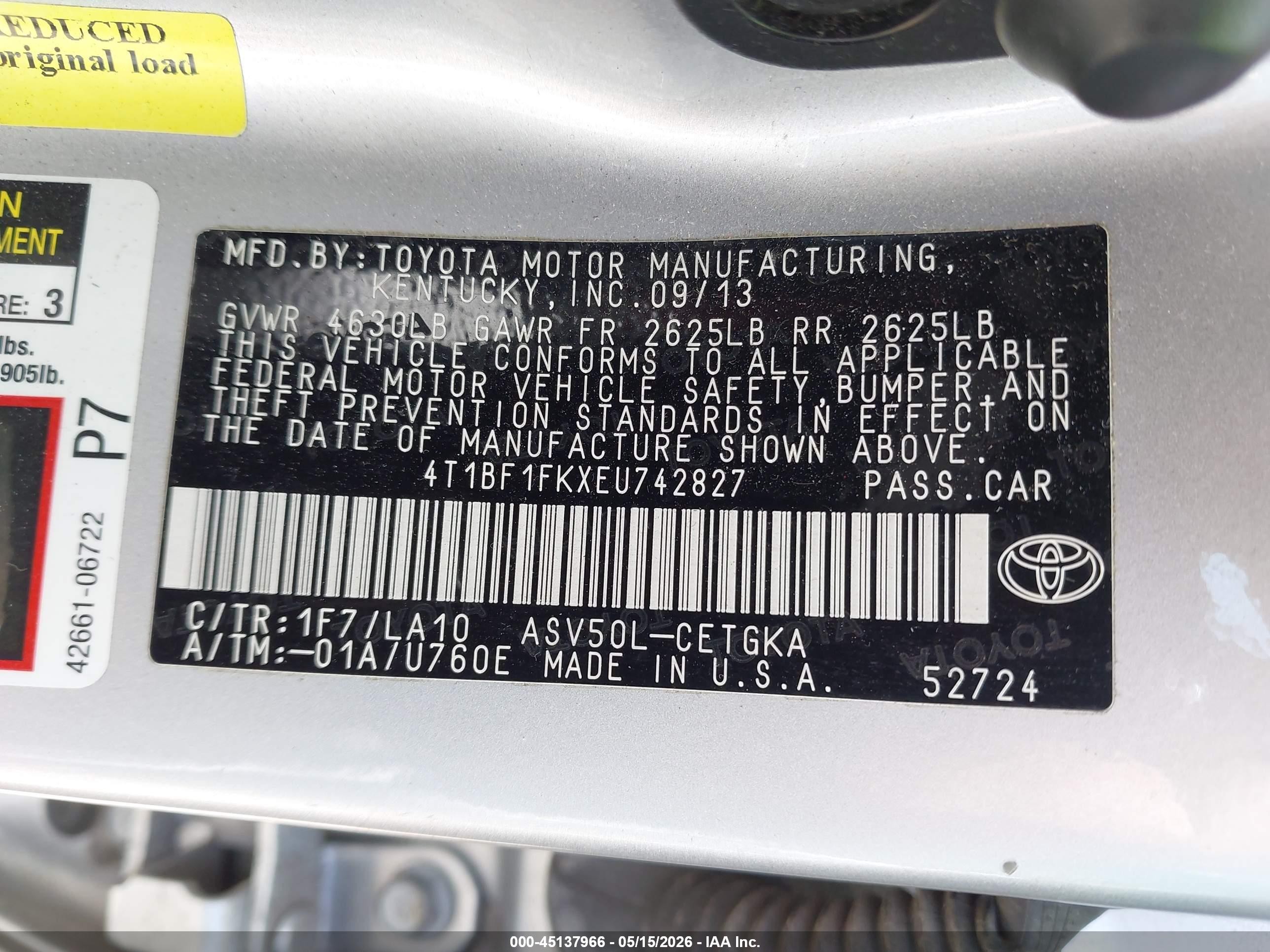 2014 Toyota Camry Xle Silver vin: 4T1BF1FKXEU742827