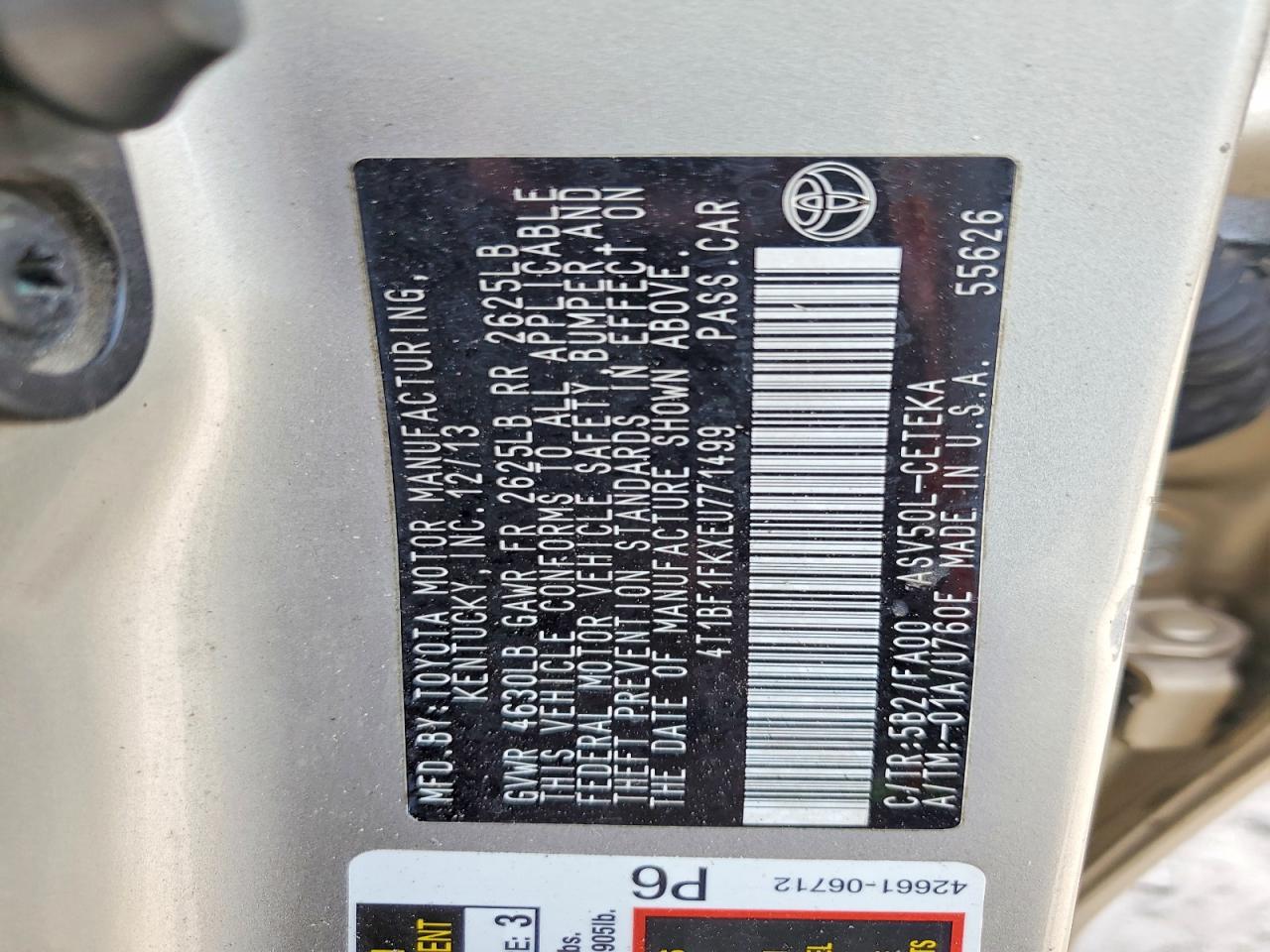 2014 Toyota Camry L Gold vin: 4T1BF1FKXEU771499