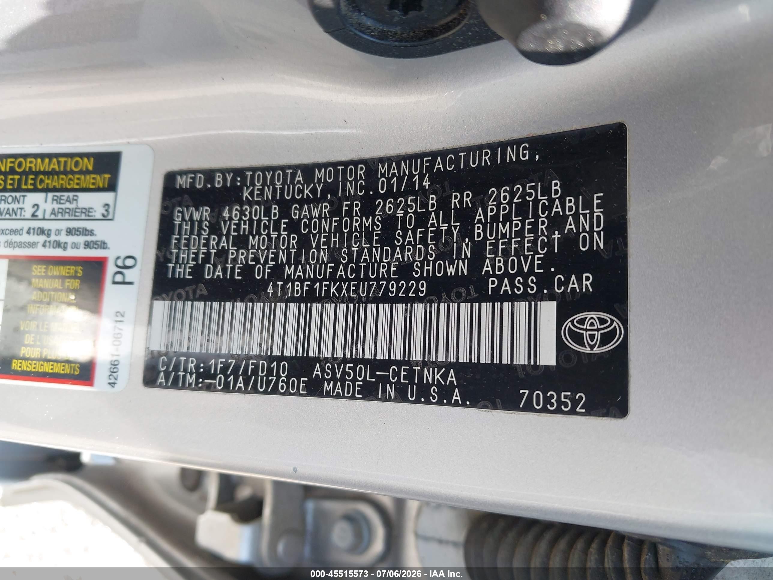 2014 Toyota Camry Le Gray vin: 4T1BF1FKXEU779229
